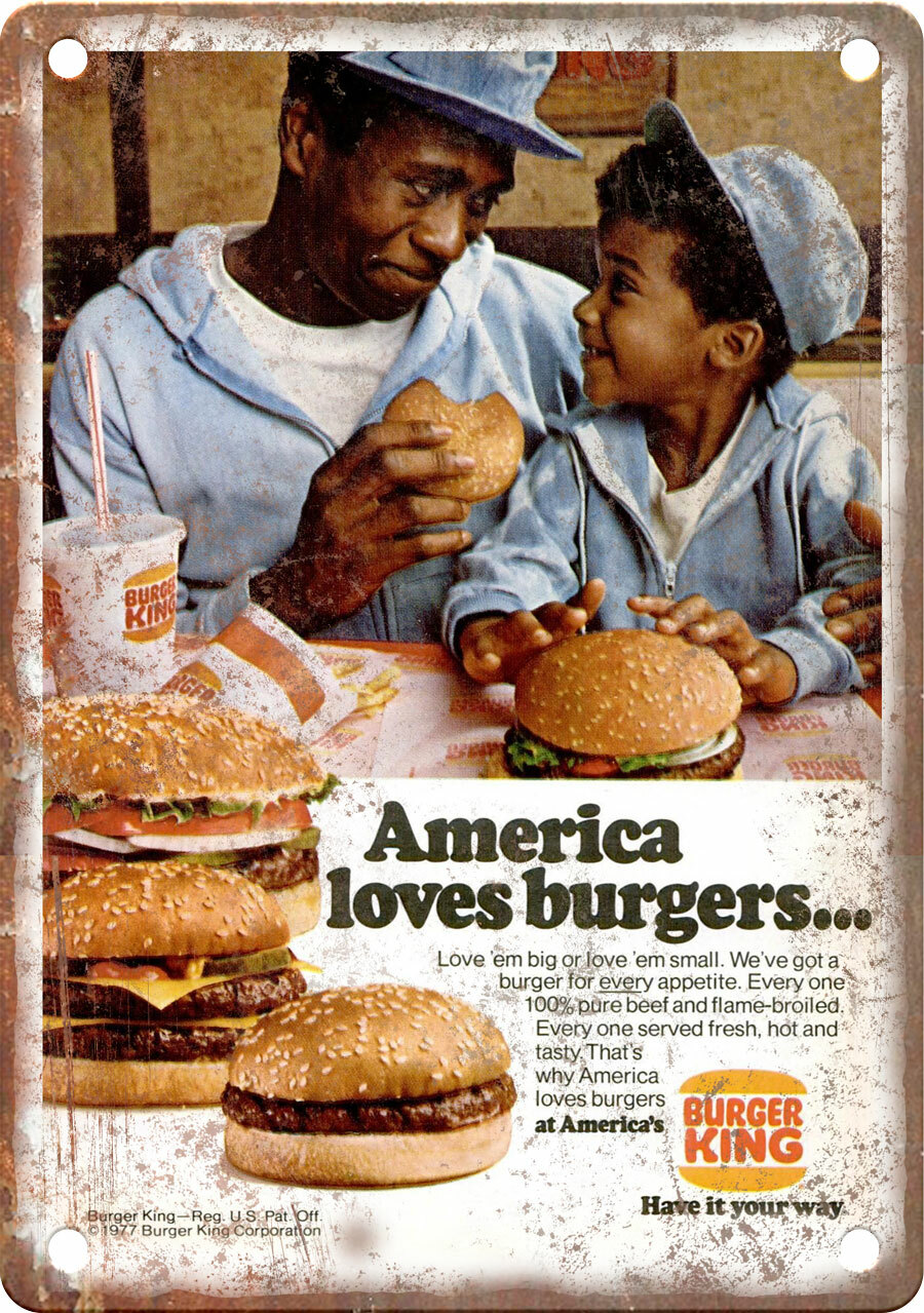 Burger King Hamburger Vintage Ad 12″ x 9″ Reproduction Metal Sign N460