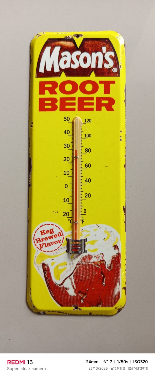 Vintage Glass Thermometer Model MASON’S ROOT BEER No Porcelain (type C)