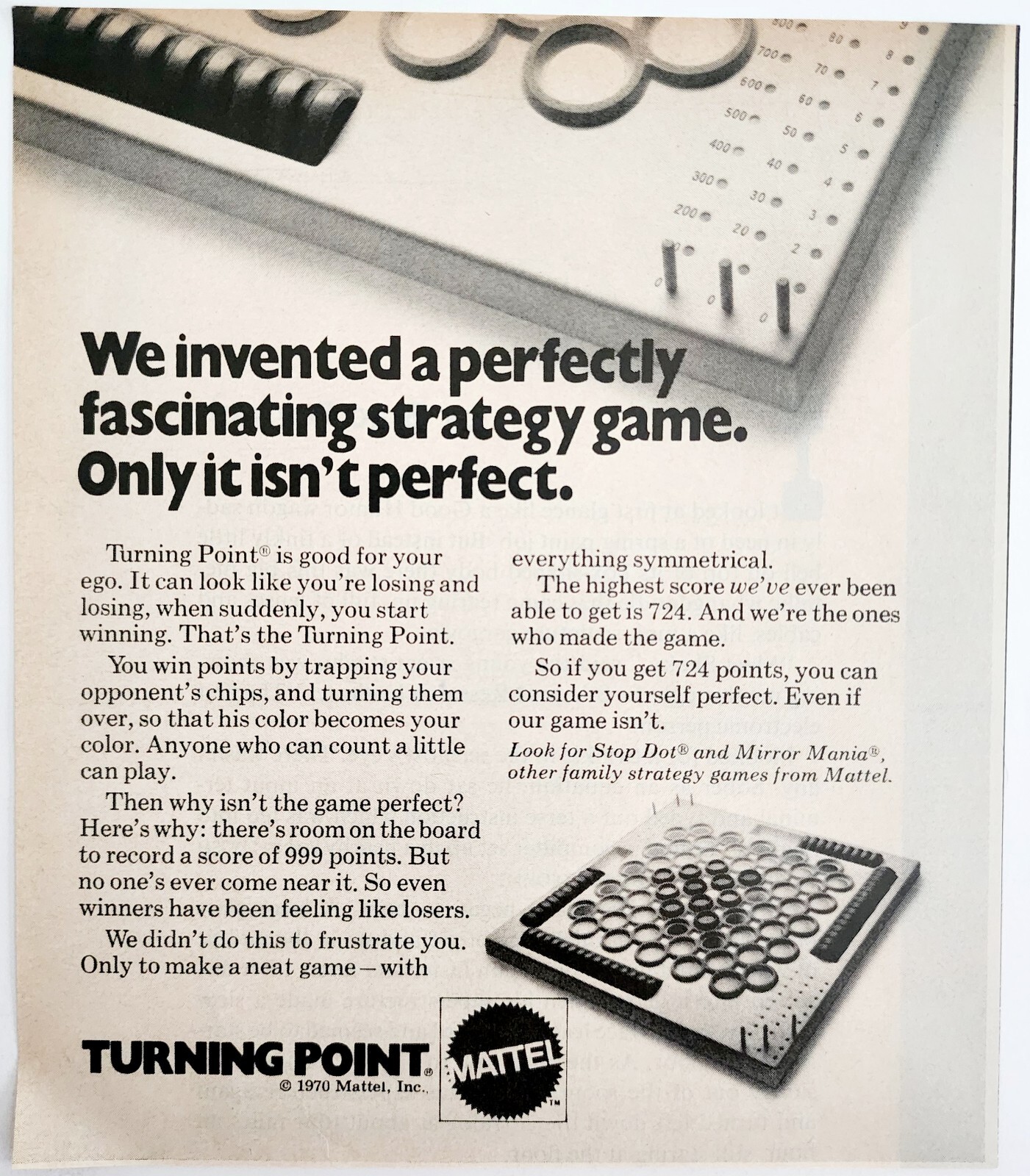 1970 Mattel Turning Point Strategy Game Advertisement Board Games DWII18