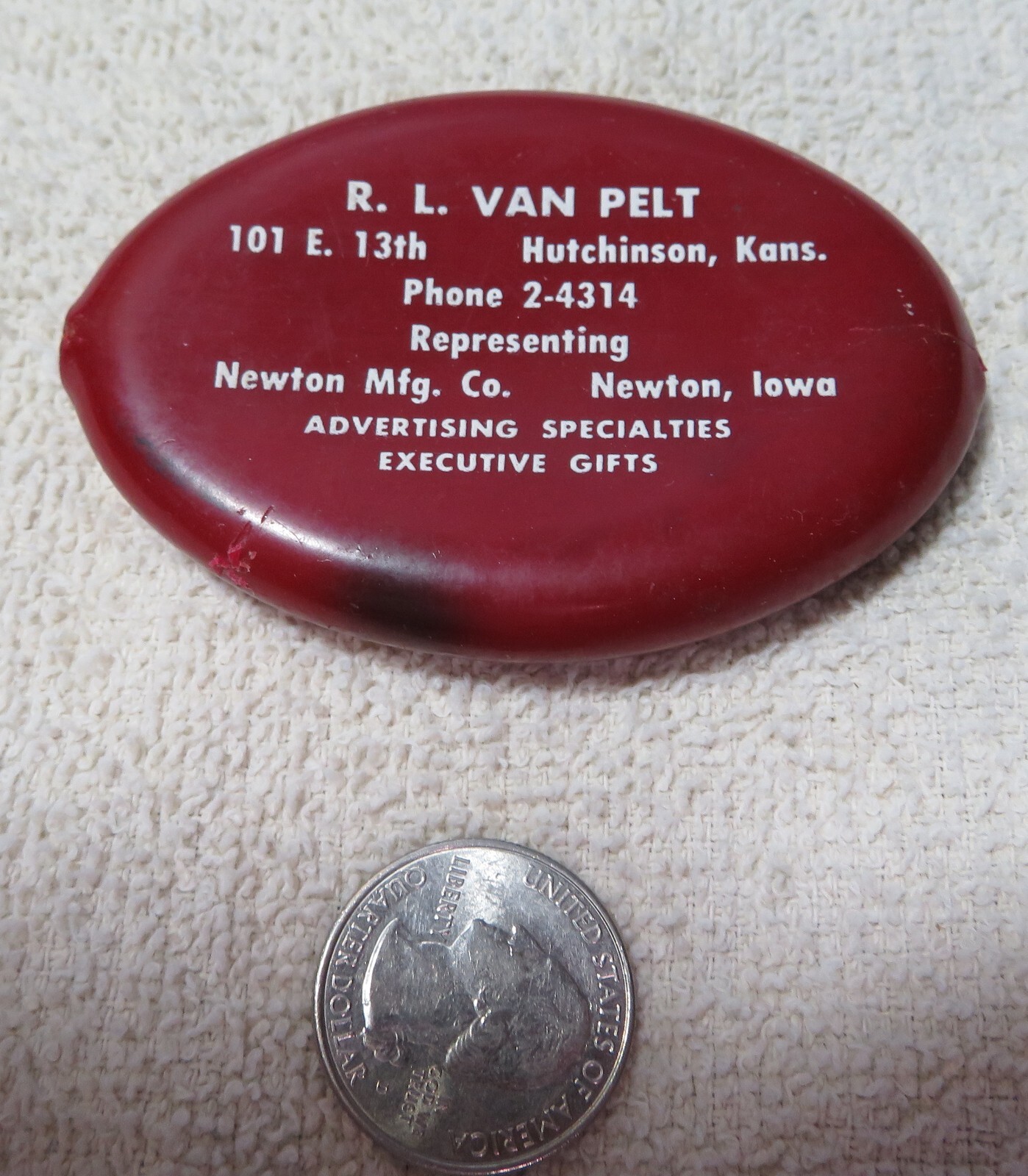 Vtg Squeeze Rubber Coin Purse Change Holder Advertising R.L. VAN PELT Kansas