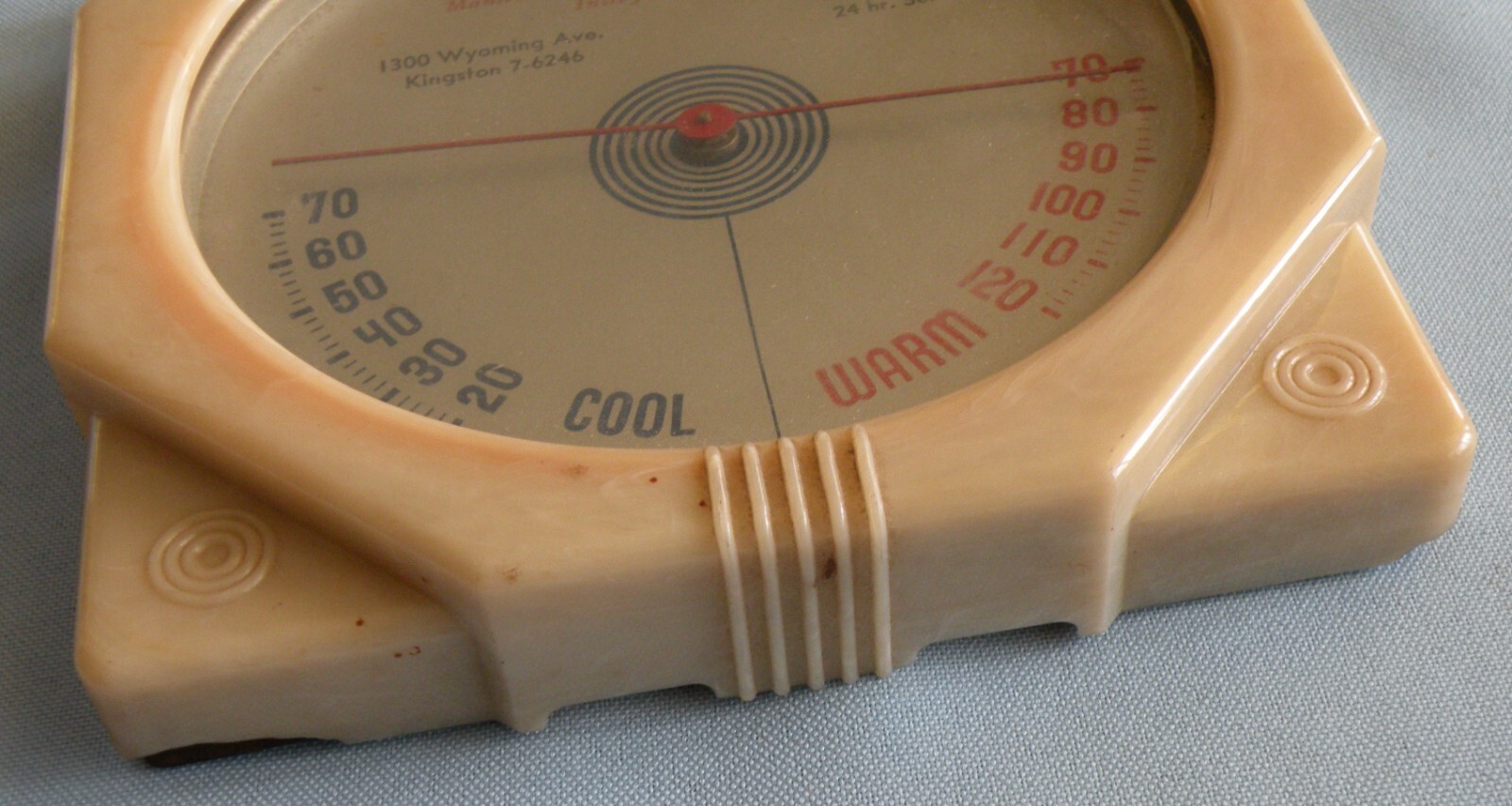 Butterscotch Bakelite ADVERTISING THERMOMETER 1930s-40s ART DECO EQUIPMENT PA