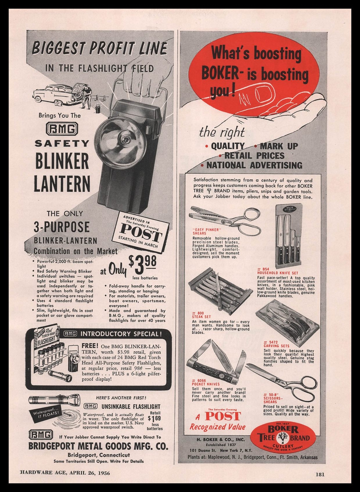 1956 H Boker Tree Brand New York Cutlery Scissors Pocket Knives Display Print Ad