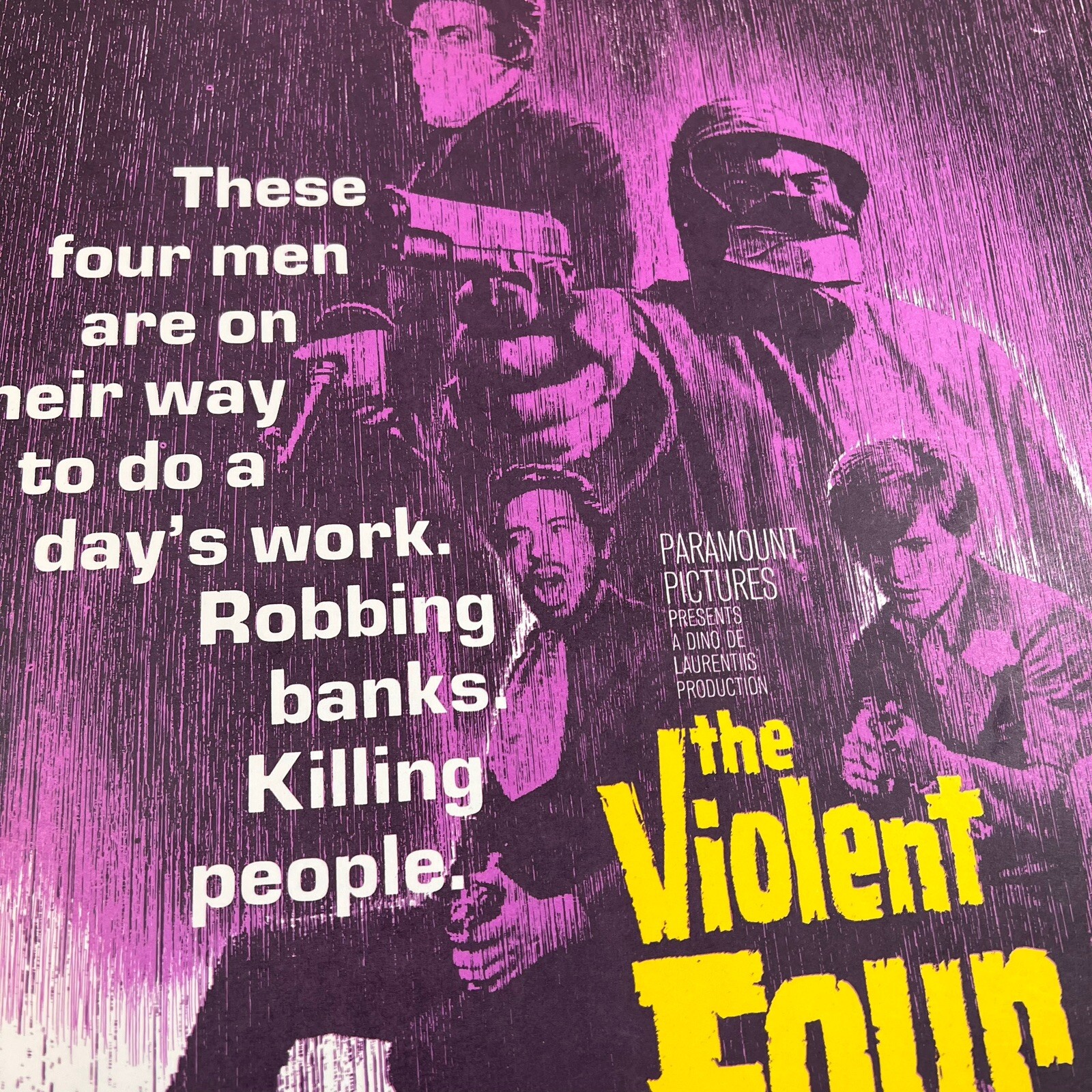 1968 Paramount THE VIOLENT FOUR Original Purple Movie Poster Numbered 68/290