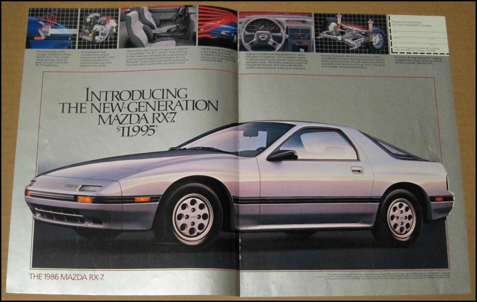 1986 Mazda RX-7 Car Automobile 2-Page Print Ad Foldout Advertisement Vintage