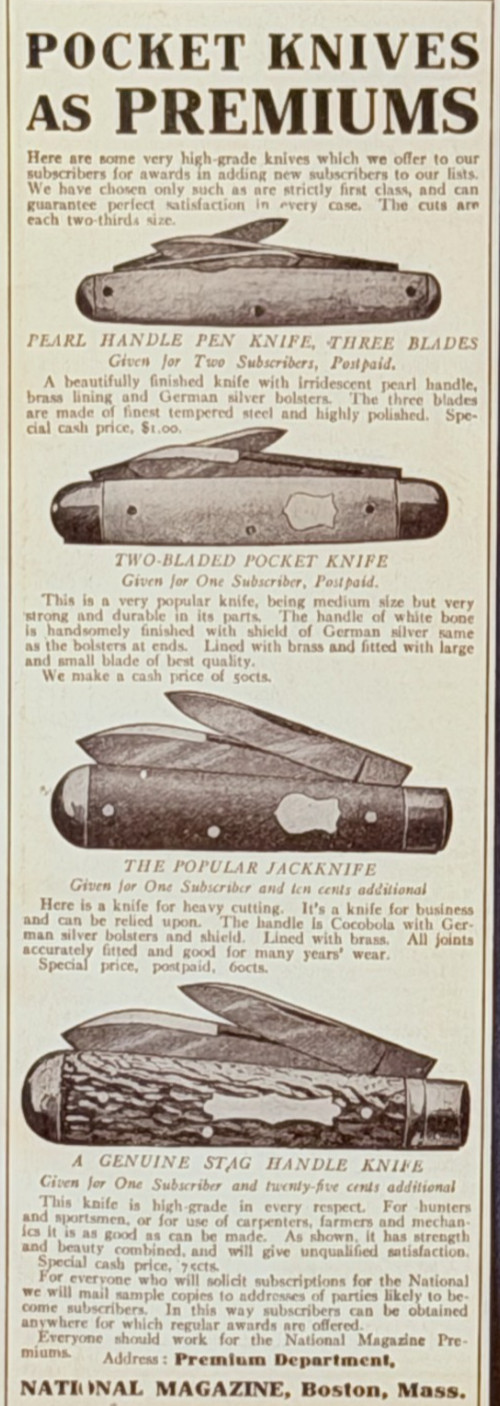 Pocket Knives Premium 1907 Advertisement Stag Pearl Jackknife Antique Print AD
