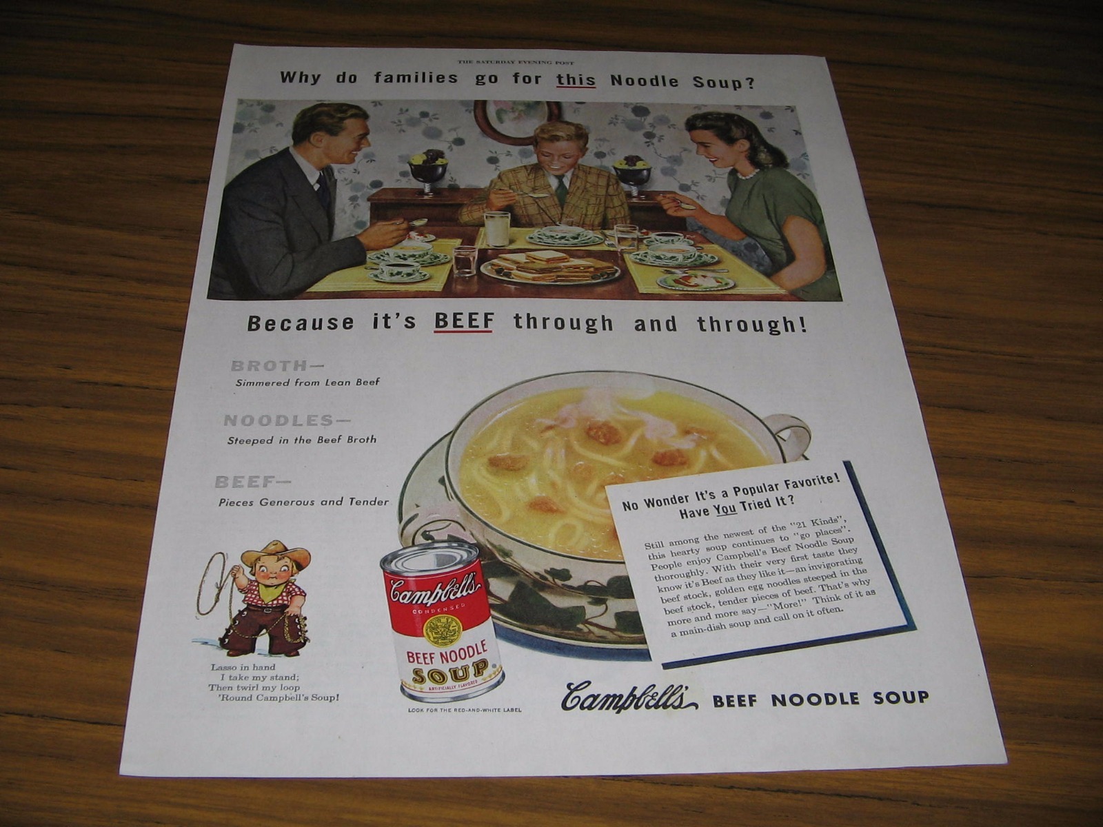 1947 Print Ad Campbell’s Beef Noodle Soup Family Enjoys Lunch