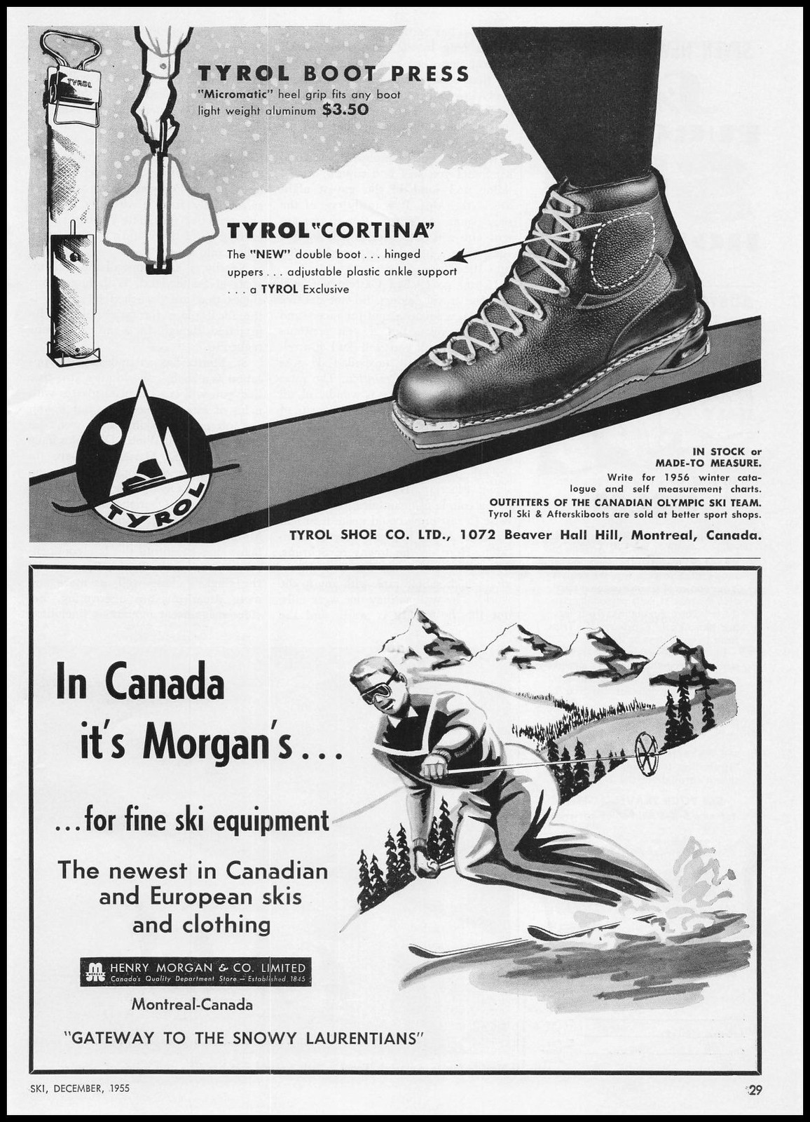 1955 Henry Morgan Ski Shop Montreal “Gateway To The Laurentians” Art Print Ad