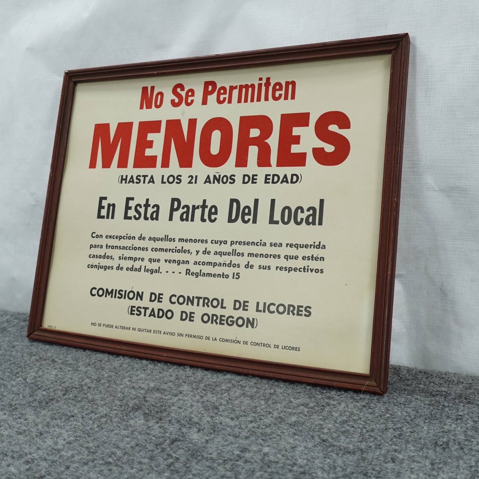 Vintage Oregon Liquor Control Sign Spanish No Se Permiten Menores Wood Frame