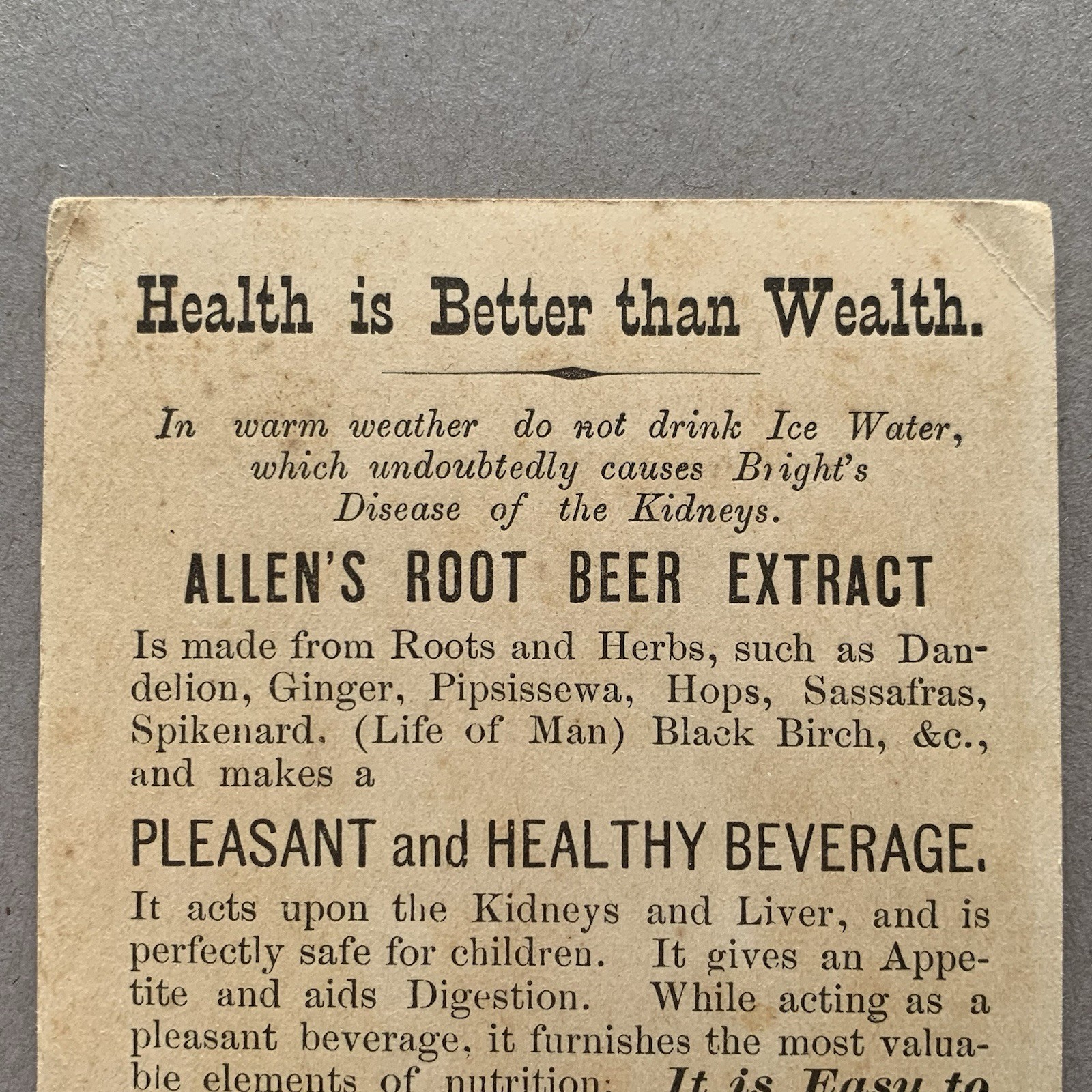 Allens Root Beer Extract C E Carter Lowell MA Medicine Girl Boy Water Pump Card