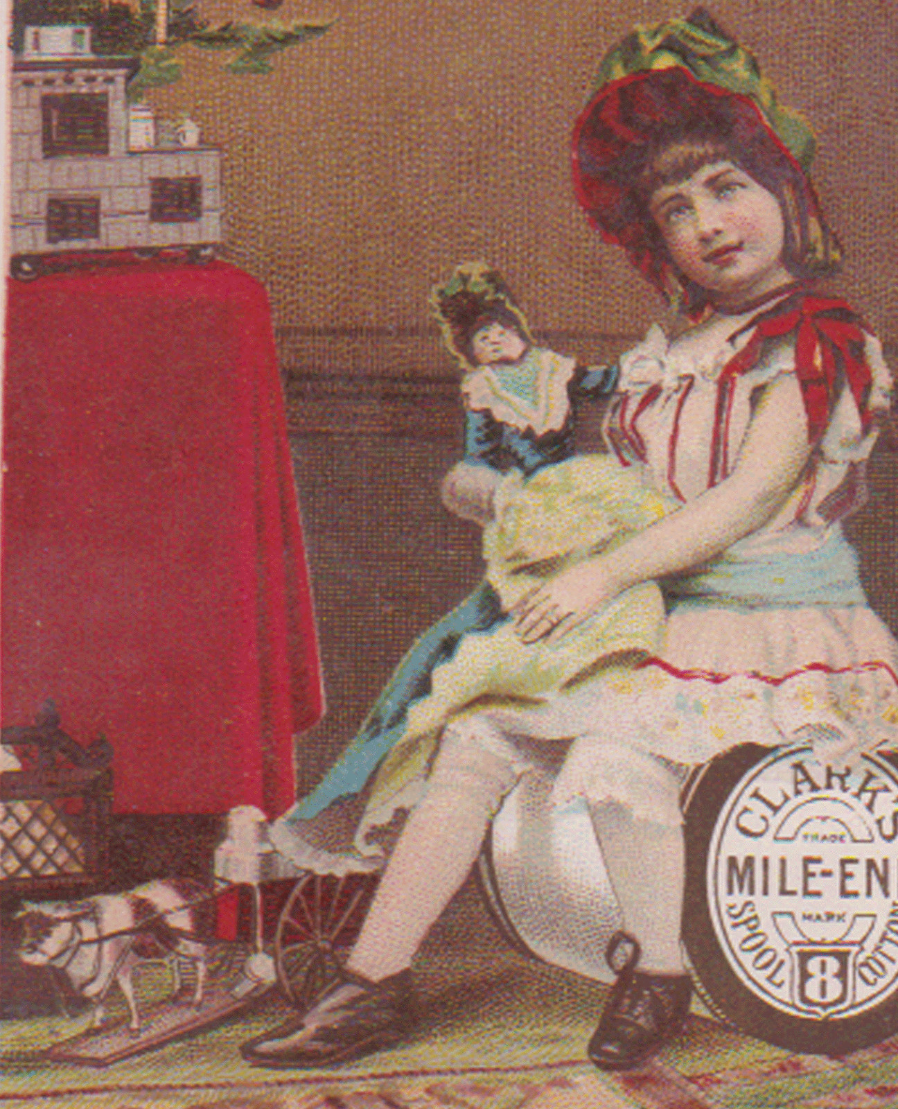 CLARKS ONT SPOOL COTTON THREAD TRADE CARD,CANDLE CHRISTMAS TREE,DOLL TOYS A1032