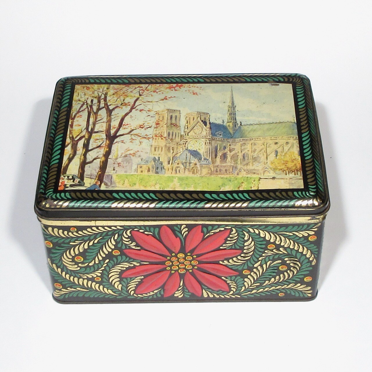 Vintage French Candy Tin Box Notre-Dame Cathedral Seine River Booksellers Paris