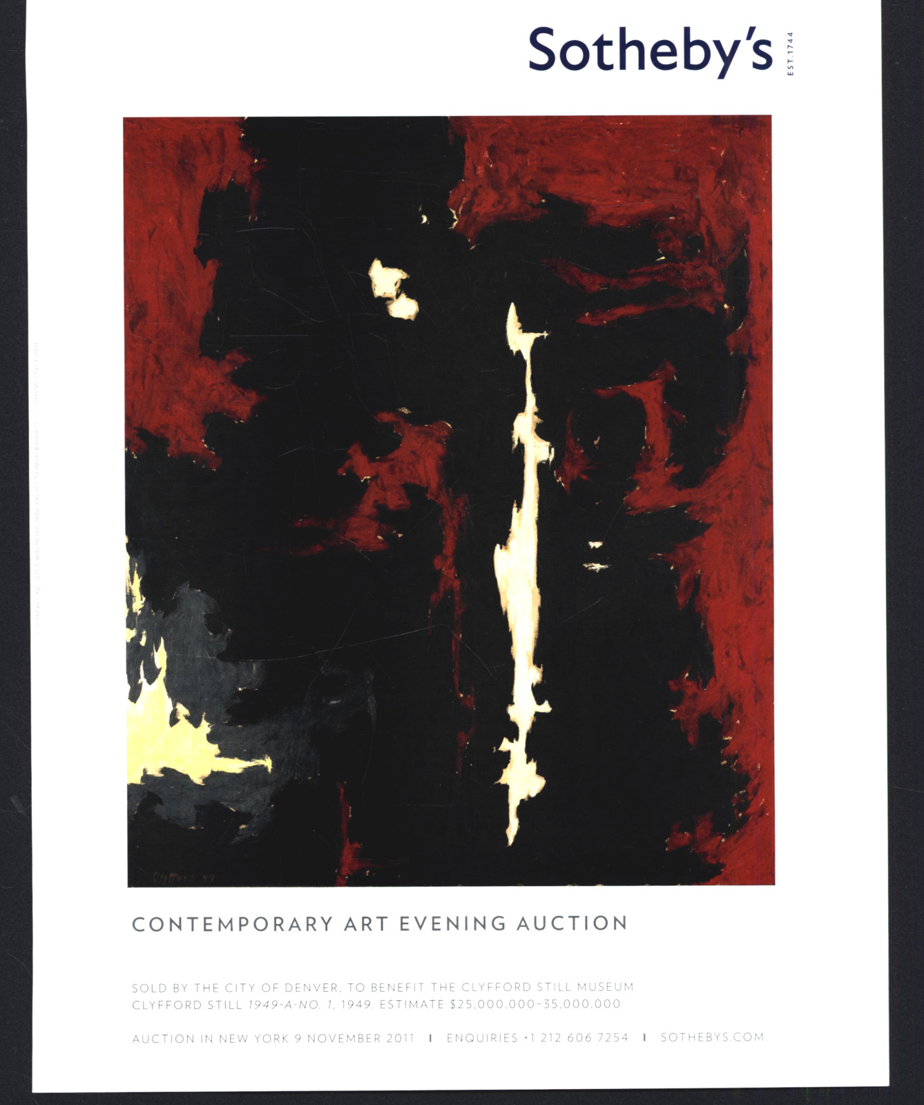 2011 CLYFFORD STILL 1949 – A – NO. 1 SOTHEBY’S DENVER PRINT AD