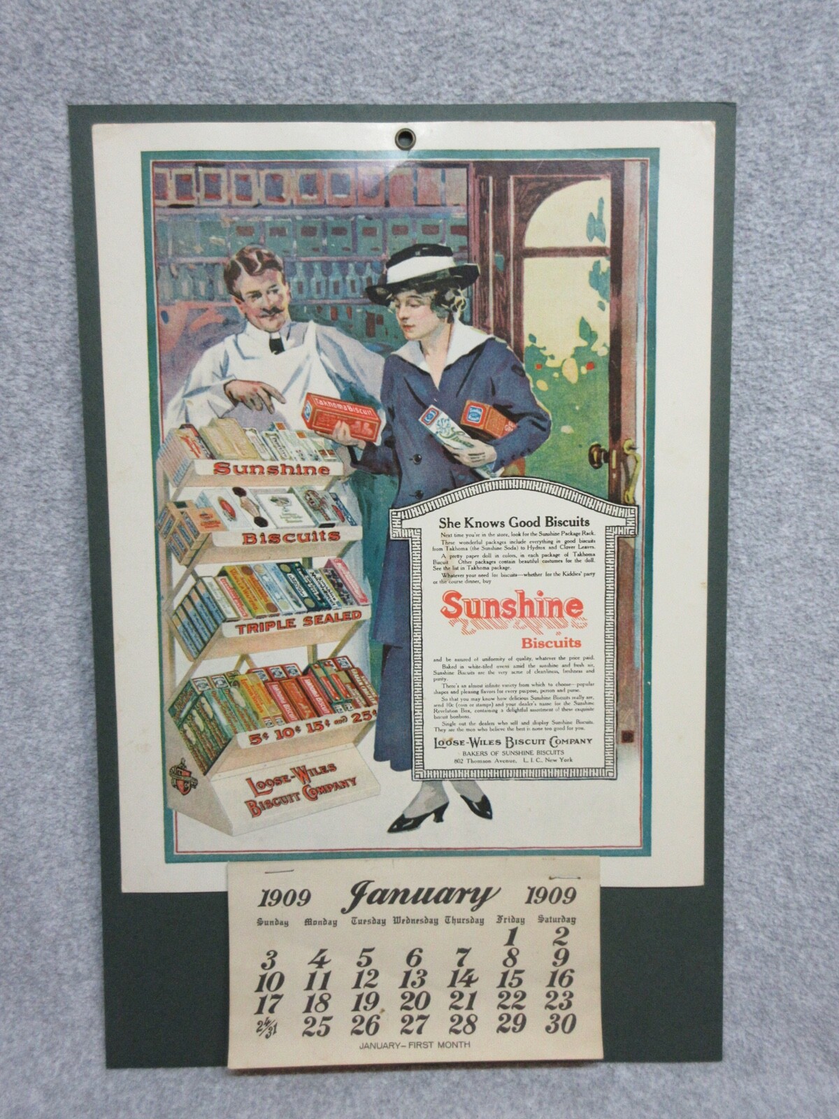 1970’s REPRODUCTION of 1909 SUNSHINE BISCUITS 11″ x 14″ Ad Promo POSTER CALENDAR