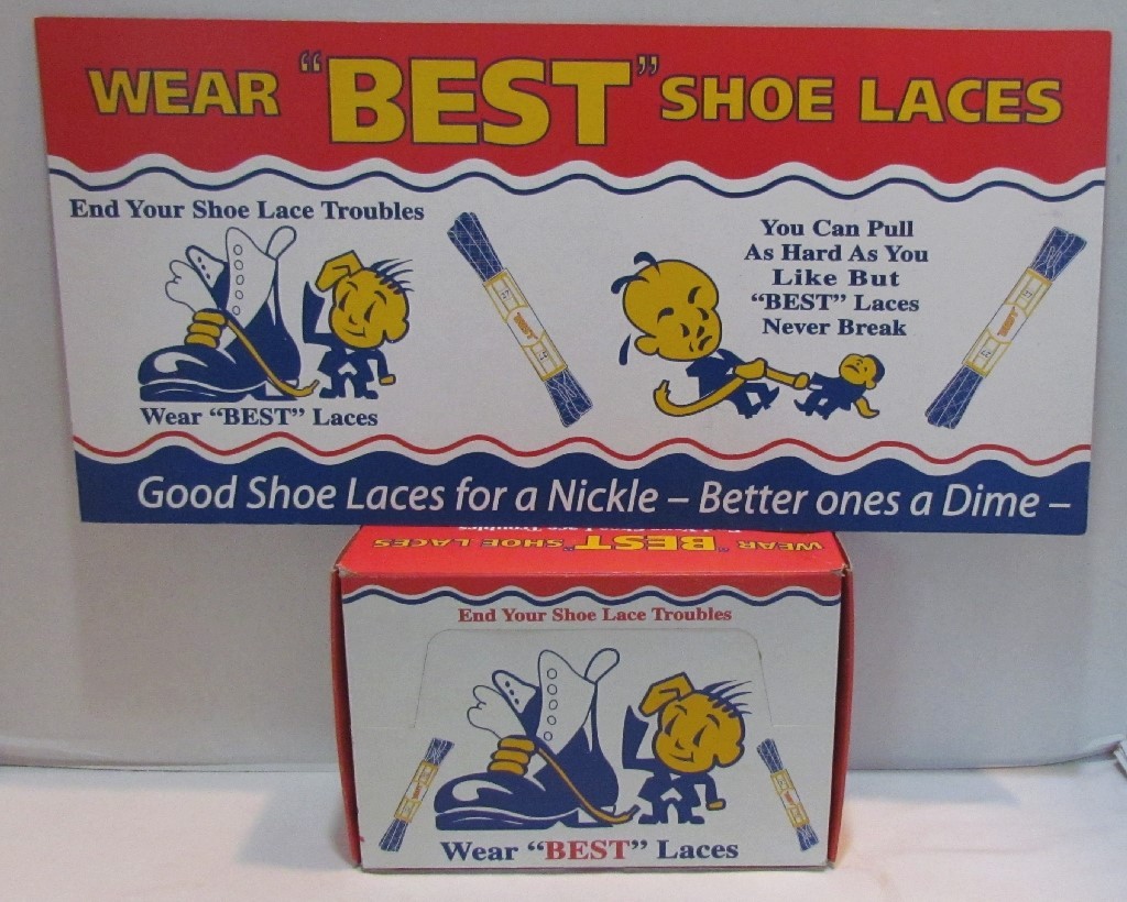 1950’s Best Shoe Laces, Full Display Box with Store Display Sign