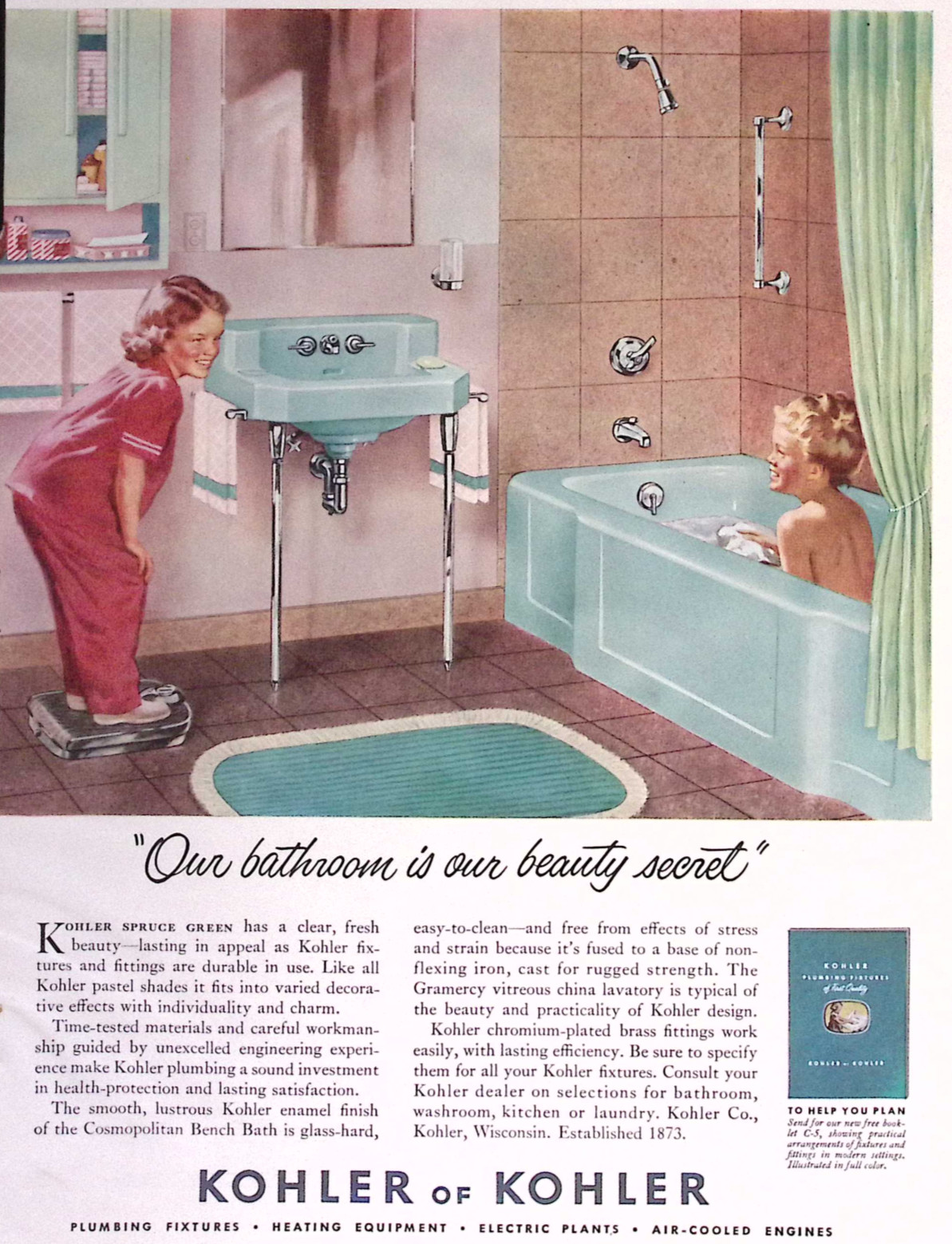 Kohler Plumbing Fixtures Heating Equipment 1950s Print Ad