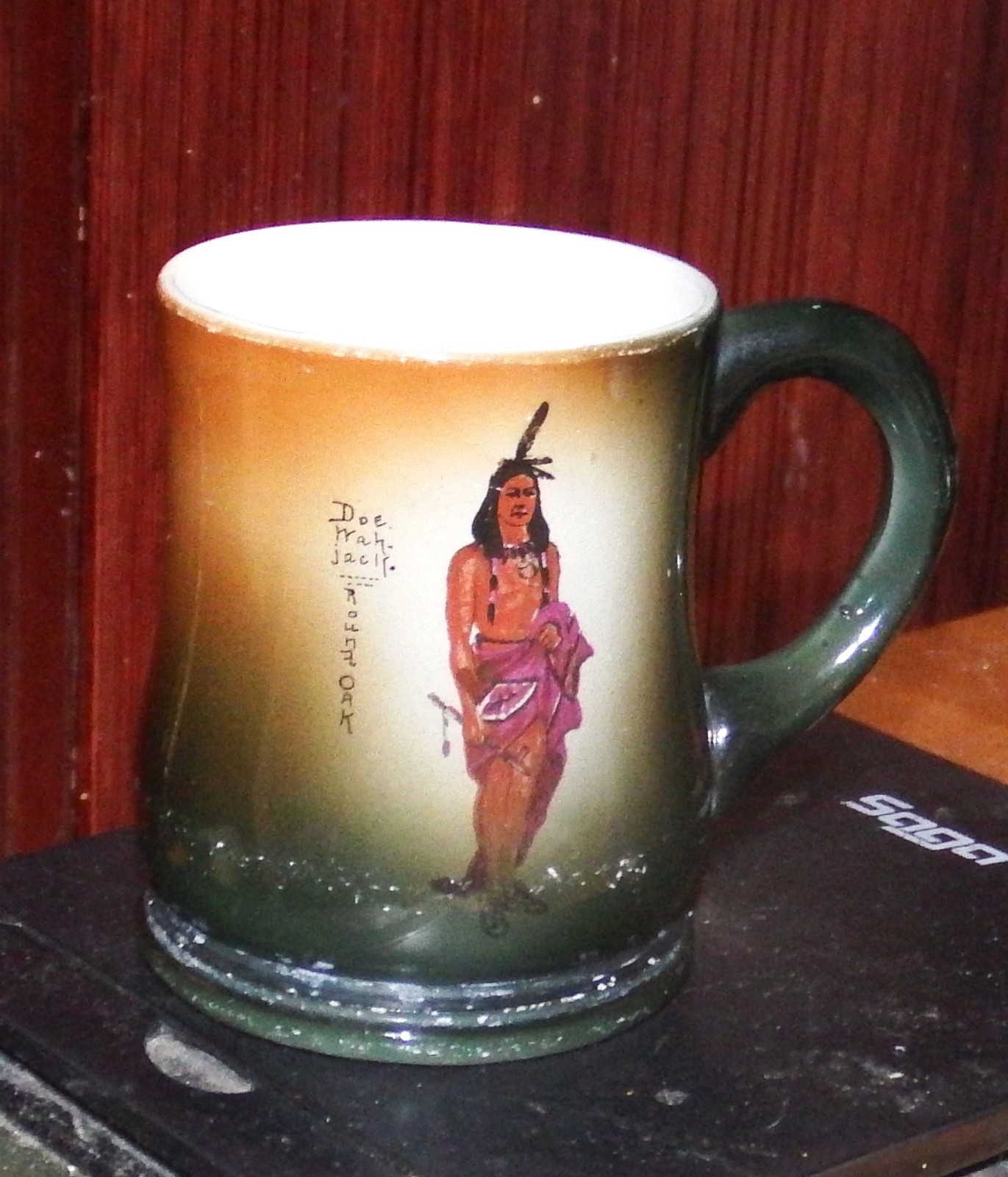 Antique Round Oak Advertising Mug Cup Doe-Wah-Jack beckwith