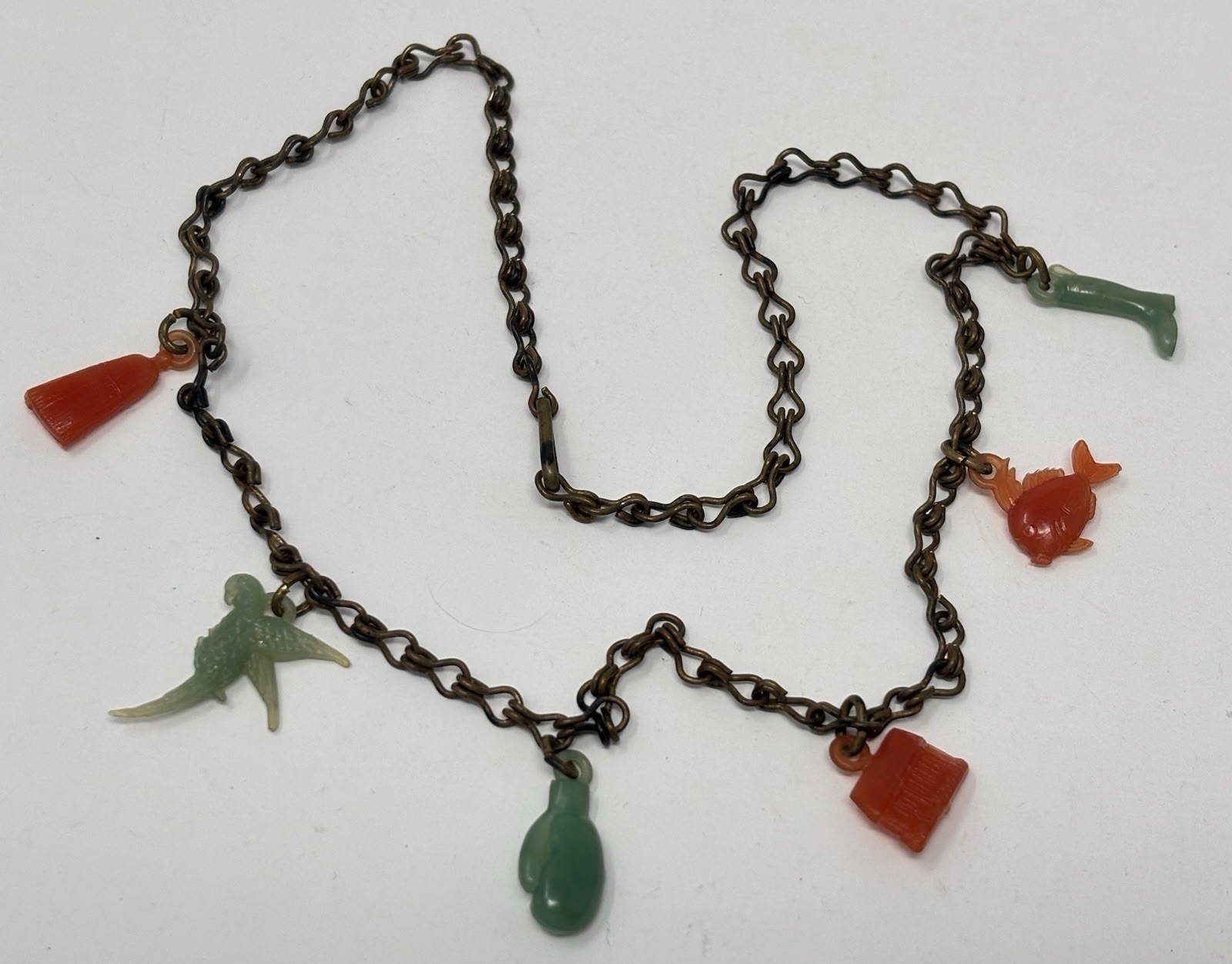 Vintage Miniature Cracker Jack Charm Early Plastic Celluloid Necklace 20/30’s