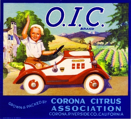 Corona O.I.C. Boy Toy Car Orange Citrus Fruit Crate Label Art Print