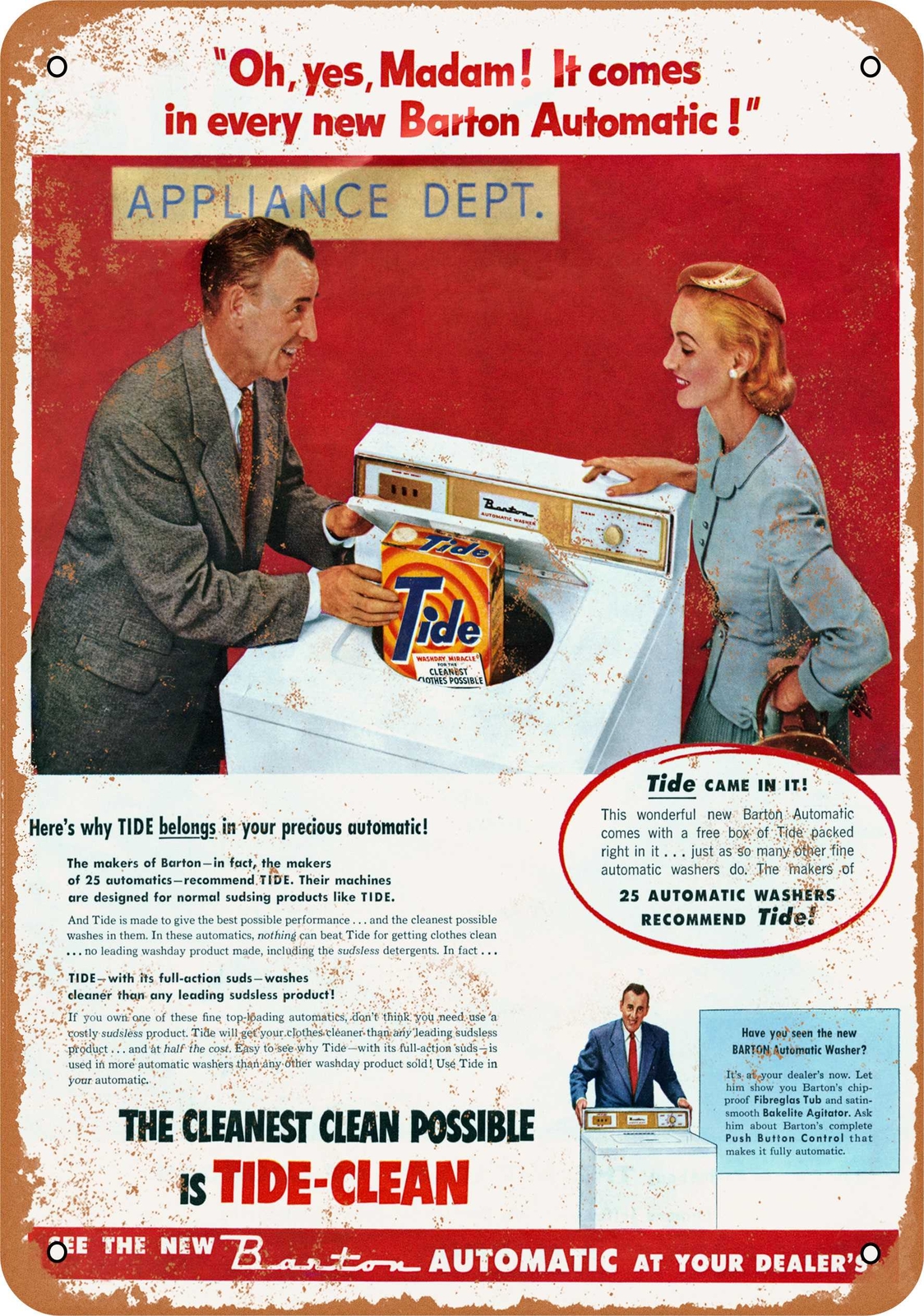 Metal Sign – 1955 Tide Detergent – Vintage Look Reproduction