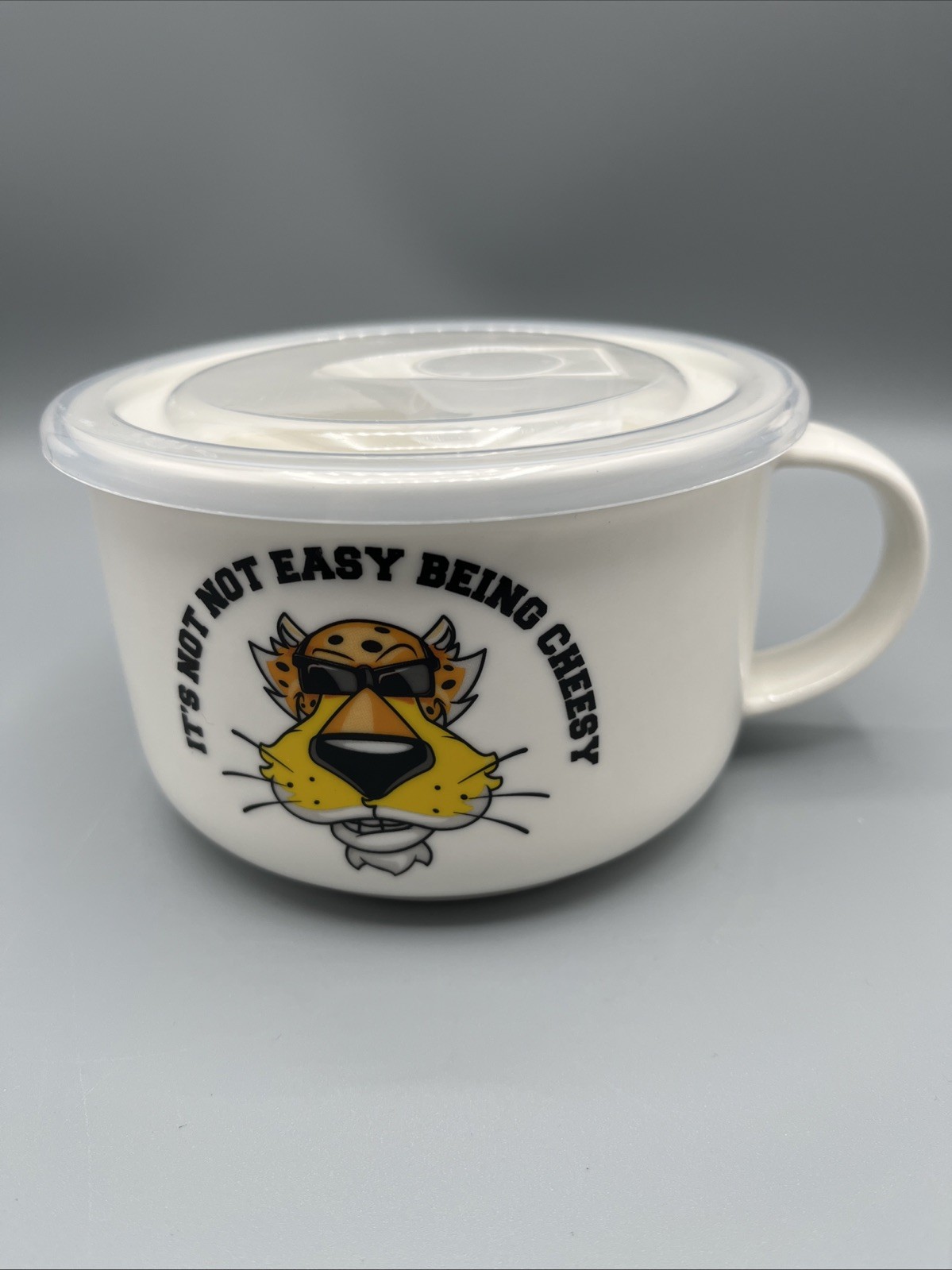 Cheetos Pepsi Co It’s Not Easy Being Cheesy Ceramic Lidded w/Vent Soup Bowl Cup