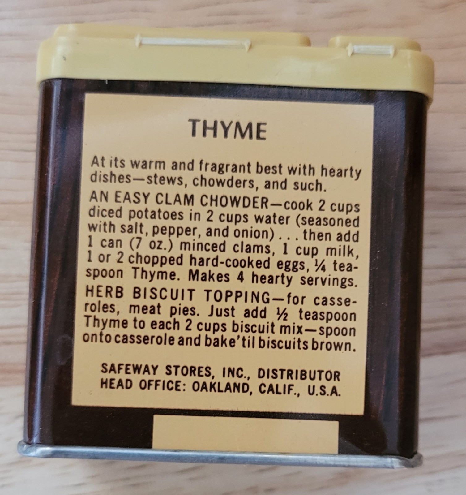 Vintage Crown Colony (Safeway) Thyme Tin 1 Ounce 1960s Brown Empty