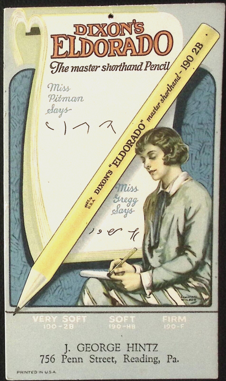 1940s Dixon’s ELDORADO Shorthand Pencil Hang Tag Store Sign J George Hintz