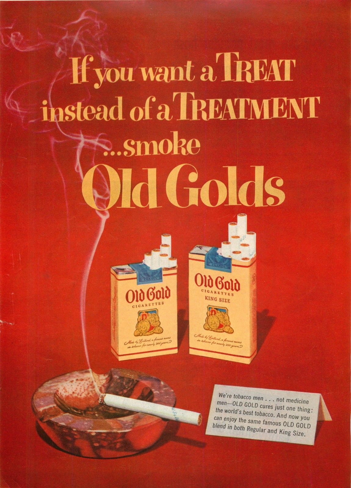 1954 Old Gold Cigarettes “If You Want A Treat Instead Of A Treatment” Print Ad