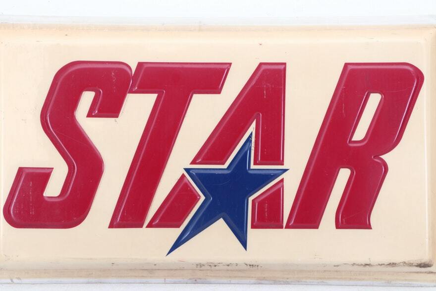 XL Vintage Pressed Plastic / Fiberglass STAR Sign Face 74″ x 42″