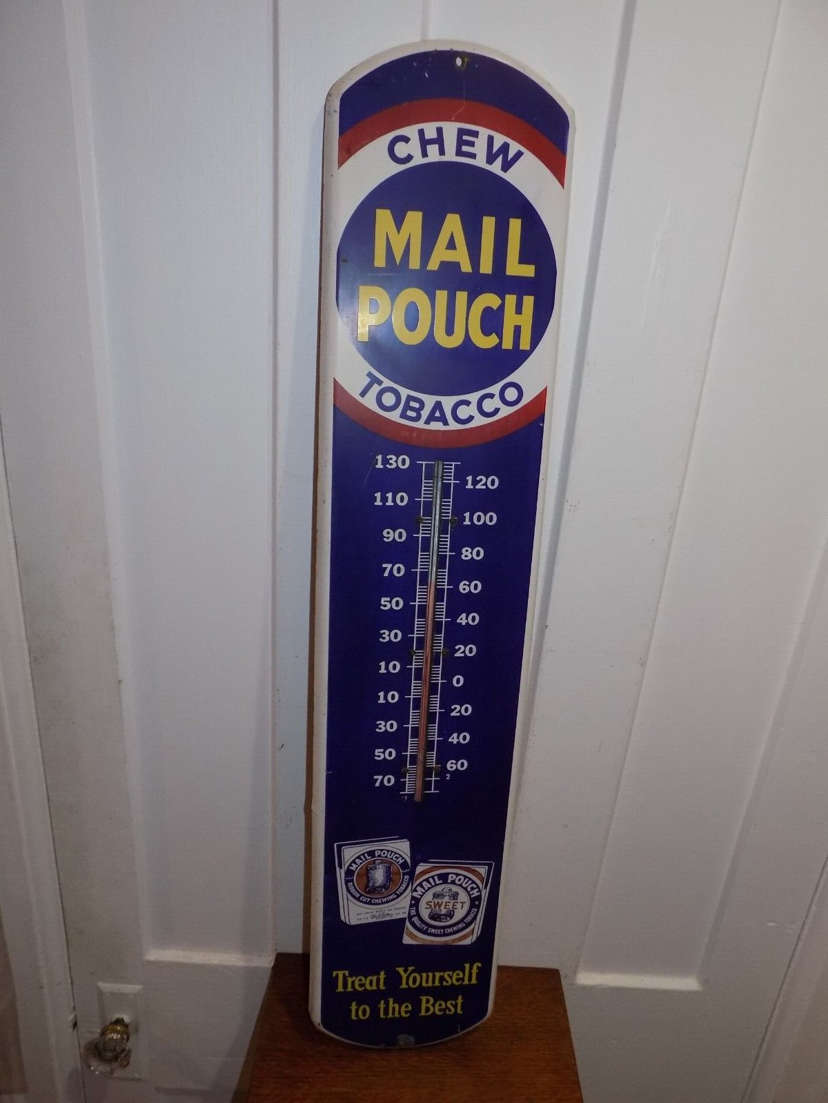 Vintage Chew Mail Pouch Tobacco Large Metal Thermometer