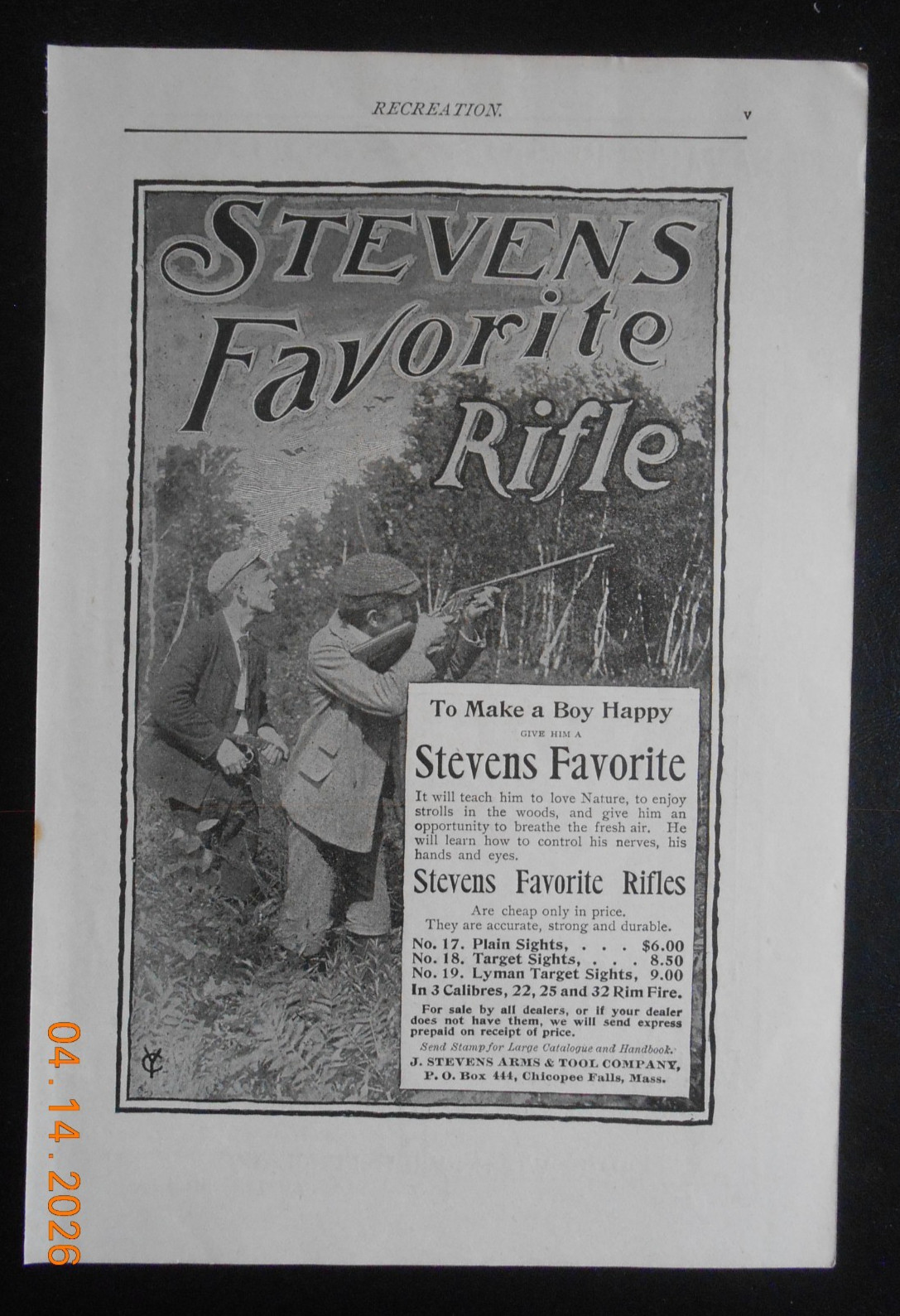 1899 J. Stevens Arms & Tool Co Chicopee Falls MA Rifle AD Savage Page Woven Wire
