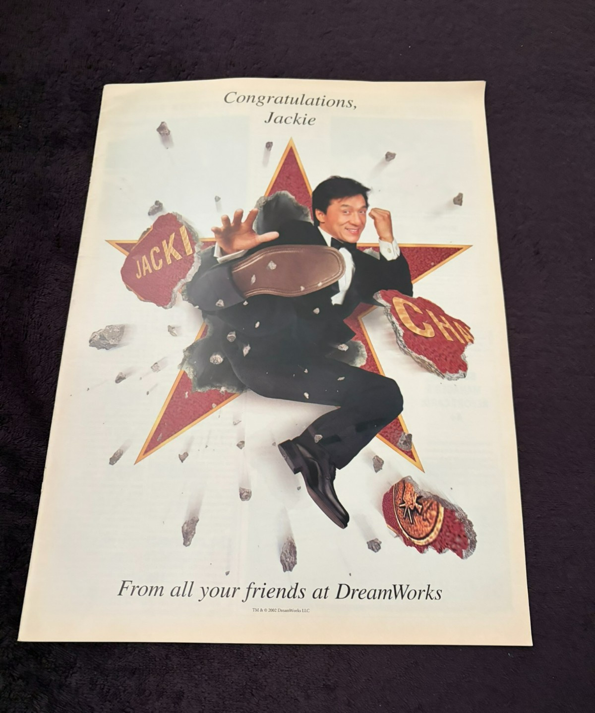 JACKIE CHAN 2002 congrats ad for Hollywood Walk of Fame Star from DreamWorks