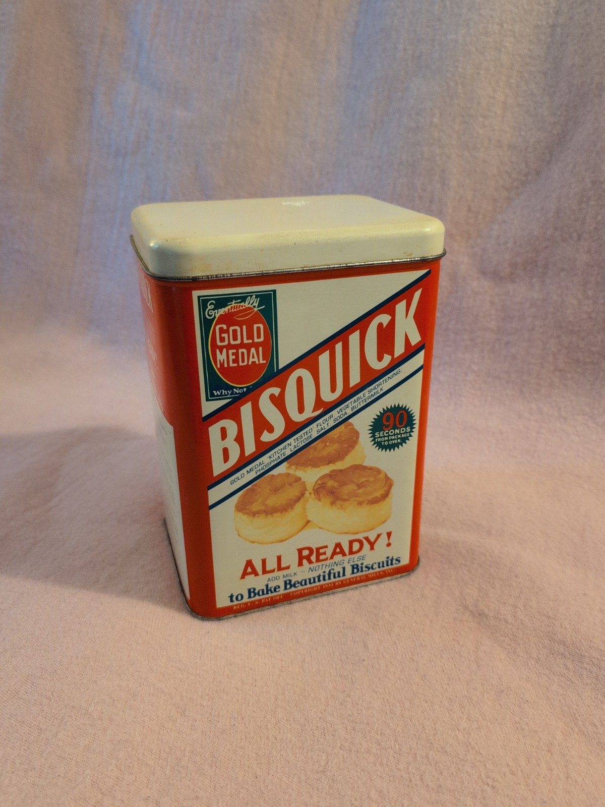 Antique Biscuick Gold Medal Biscuit Tin Can with Lid Vintage