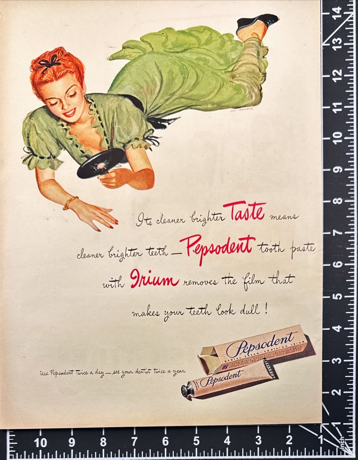 Pepsodent Dental Cream Irium Pretty Woman Vintage Print Ad 1945