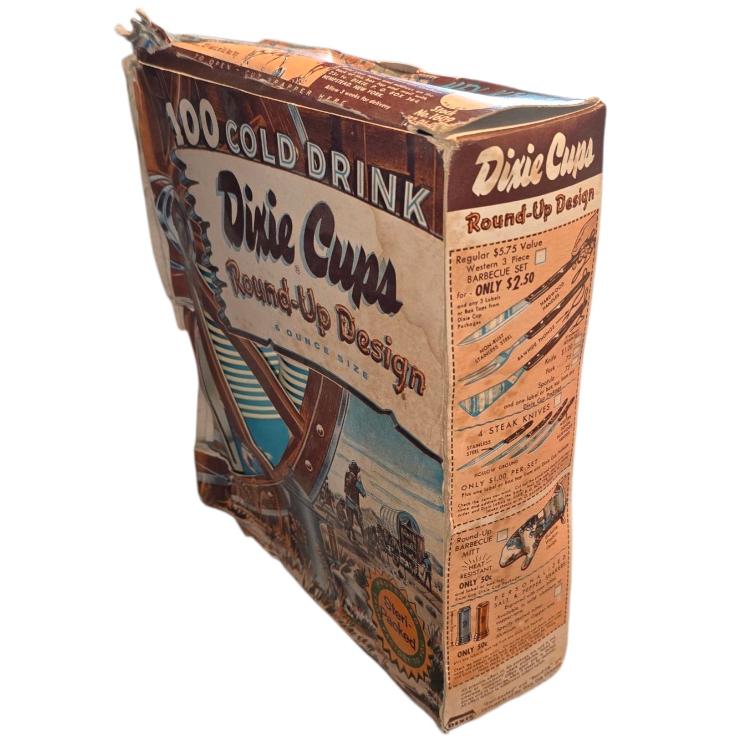 Vintage 1950s Round Up Dixie Cups Original Box 100 Cups 6oz Western Horses