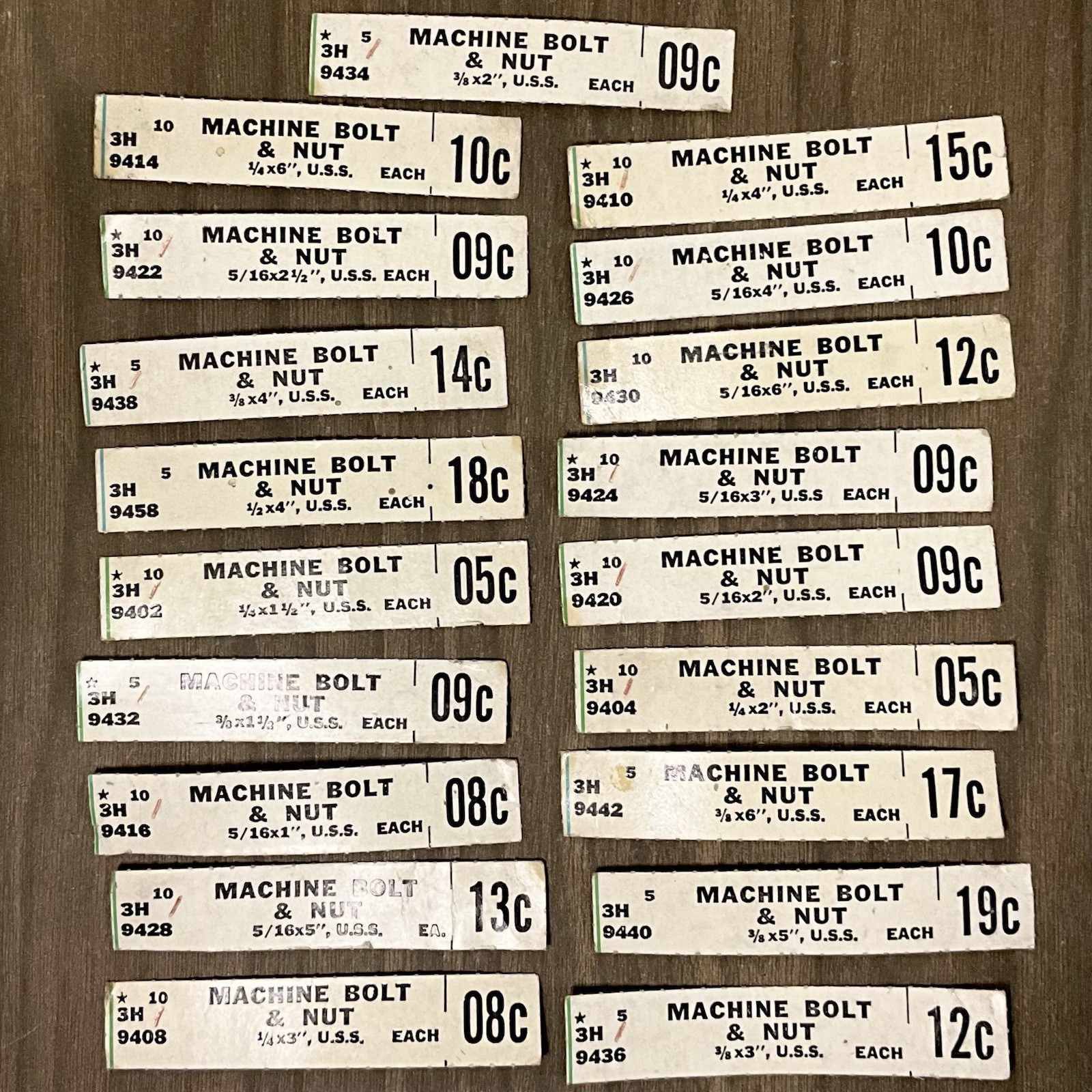 Lot 19 Vtg Hardware Store Shelf Retail Price Tags Labels Machine Nuts Bolts USS