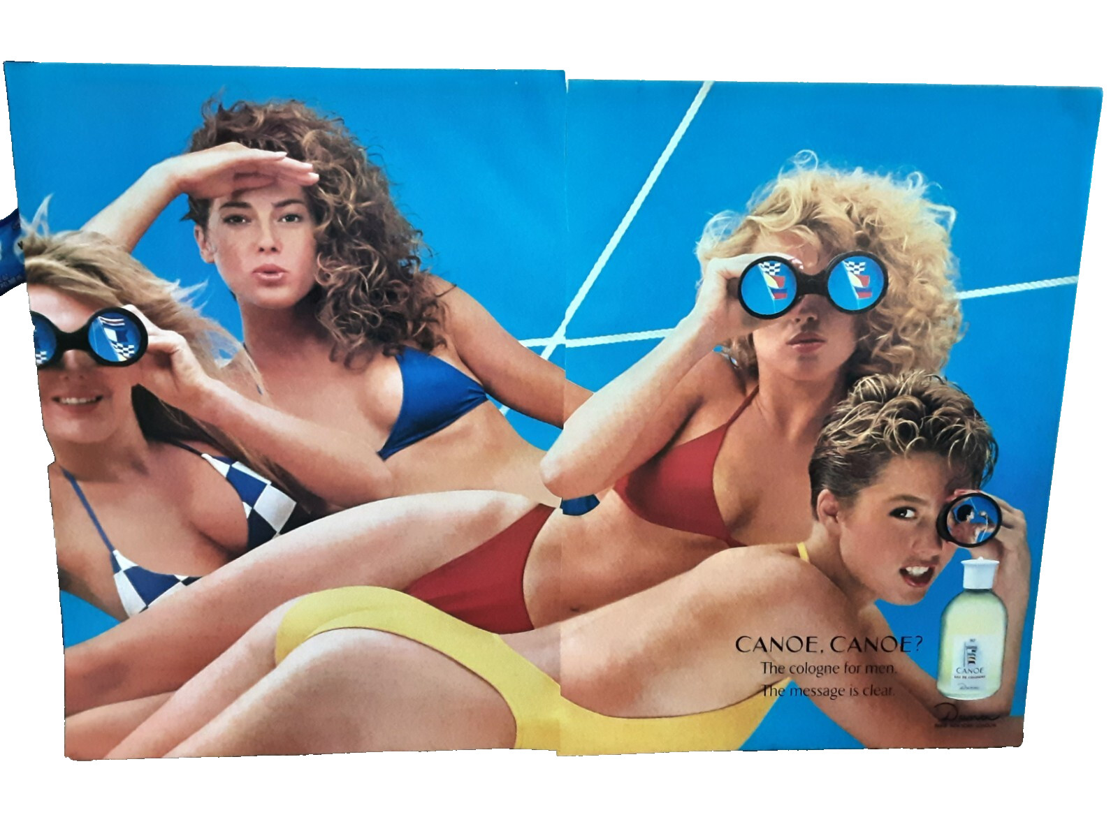1989 Canoe For Men Cologne Swimsuit Models 2 Page Original Print Ad