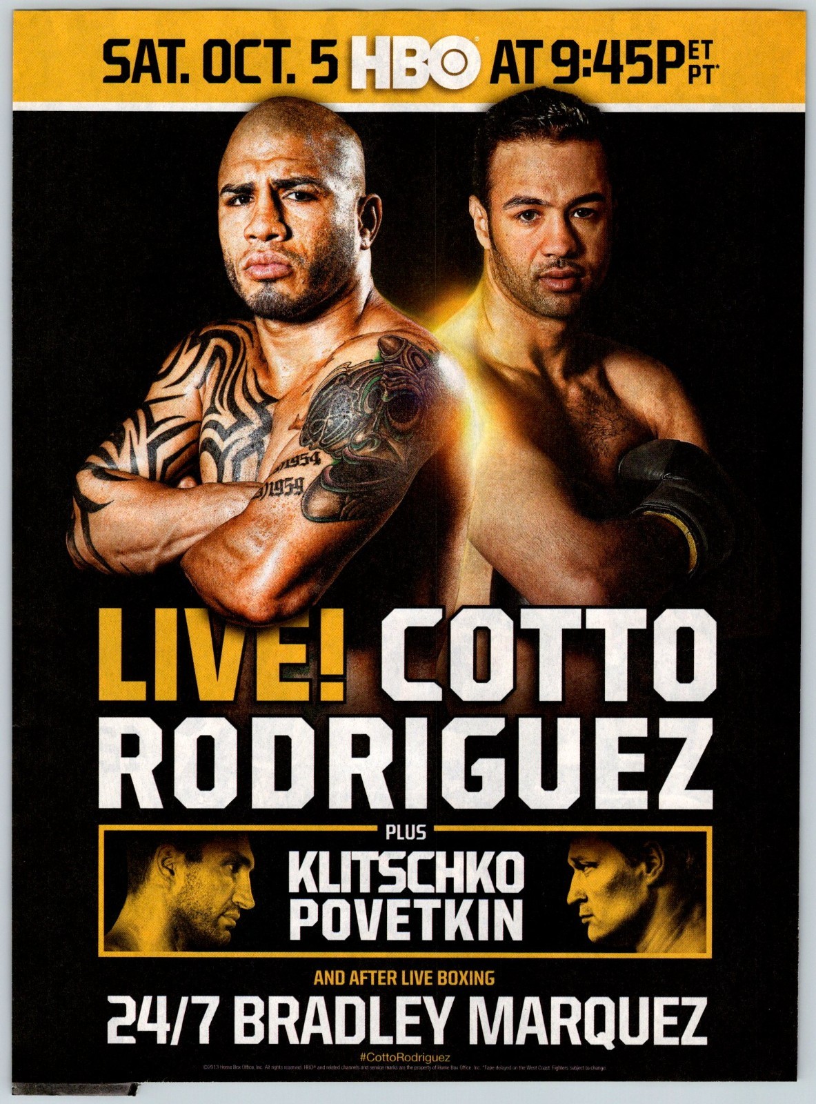 2013 BOXING COTTO VS RODRIGUEZ ON HBO Vintage 8″X10.5″ Magazine Ad M766