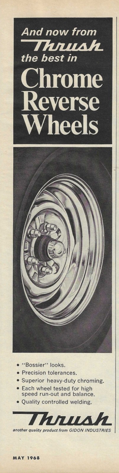 1968 Thrush Ad Chrome Reversible Mag Wheel Vintage Magazine Advertisement Wheels