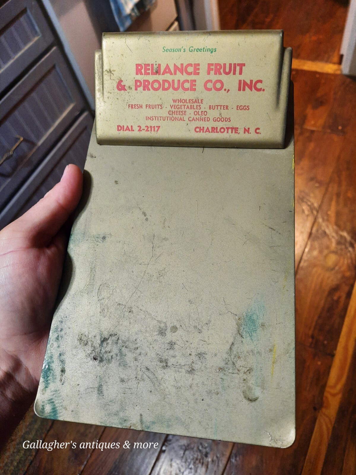 Vintage Reliance fruit and produce co Charlotte NC metal Advertising Clipboard