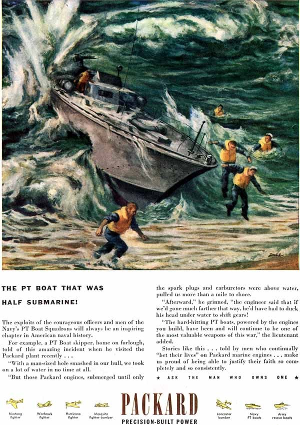 Navy PT Boat Was Half Submarine BEN STAHL Packard TWA Anton Kurka 1945 Print Ad