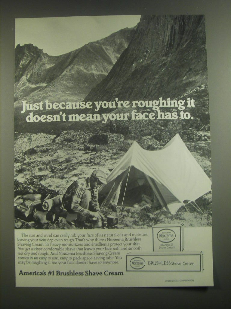 1984 Noxzema Brushless Shave Cream Ad – Just because you’re roughing it