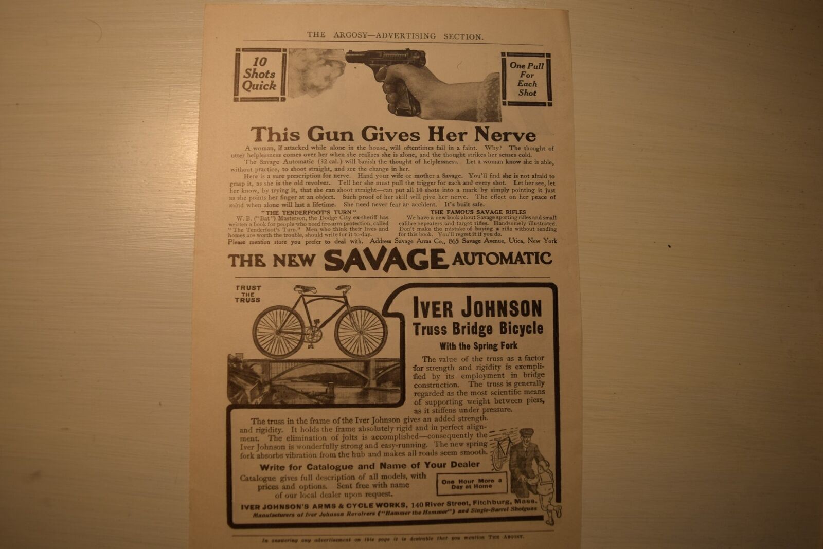 1904 Iver Johnson Bicycle Savage Arms Ad The Argosy Magazine – RA3B35
