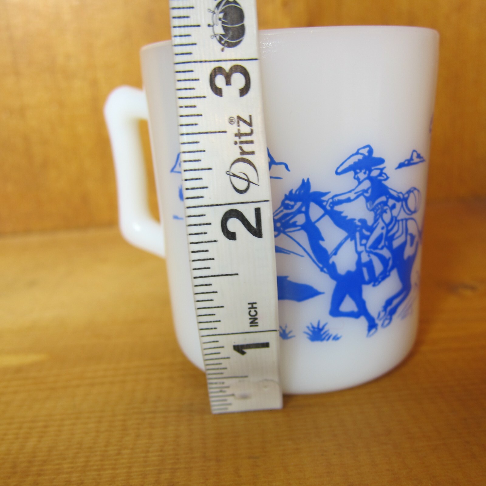 Vintage 1950s Hopalong Cassidy Milk Glass Mug Cup Western Hazel Atlas, Blue