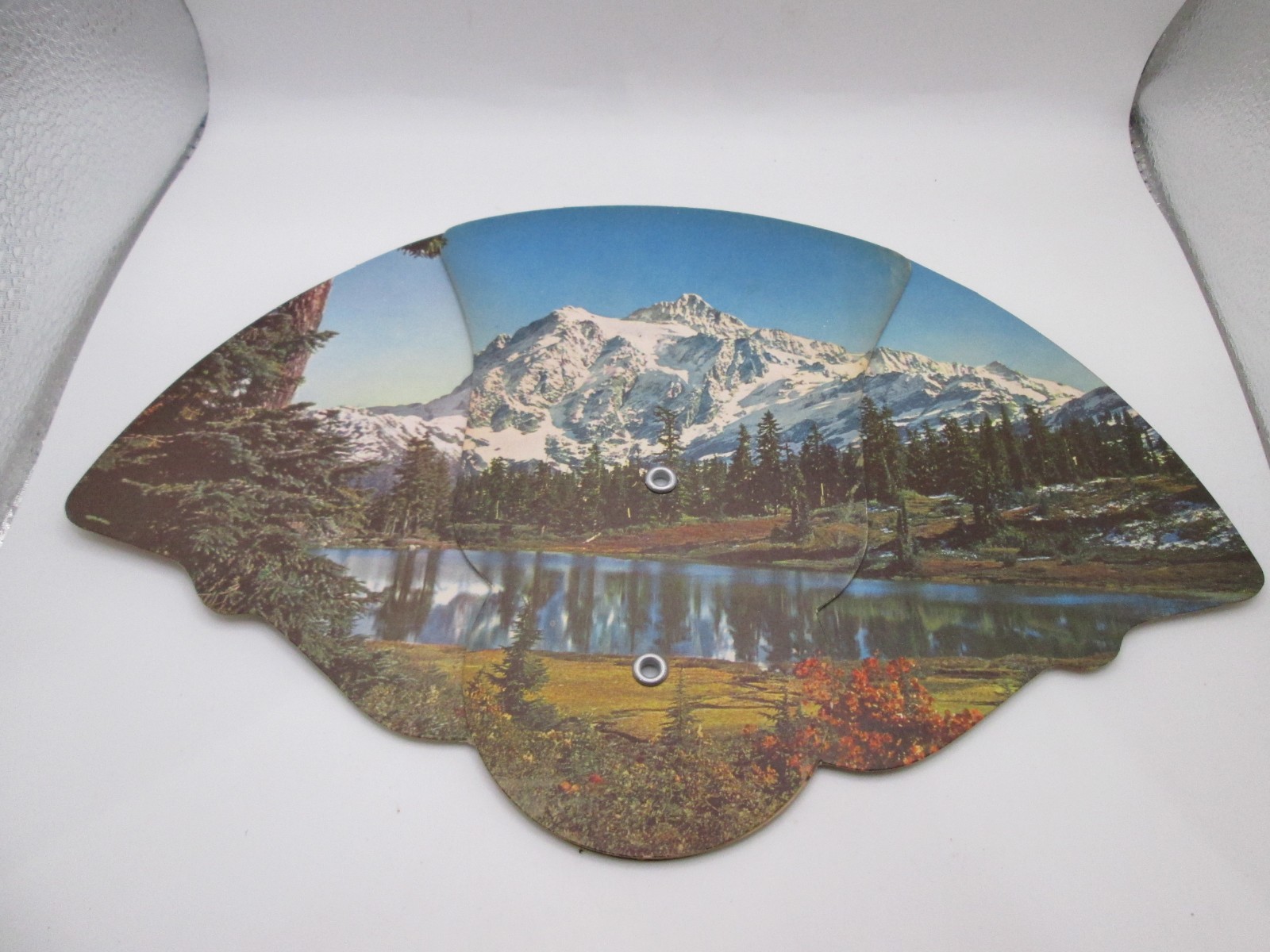 Vtg Trifold Fan Cecil R Hurt Mortuary GArfield 2570 Mountains/Pine Trees/Lake