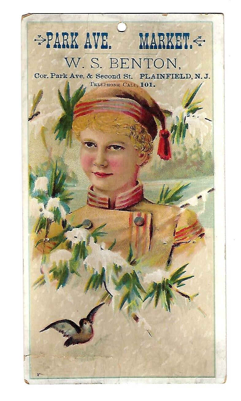 c1890 Stock Victorian Trade Card W.S. Benton Park Ave Market