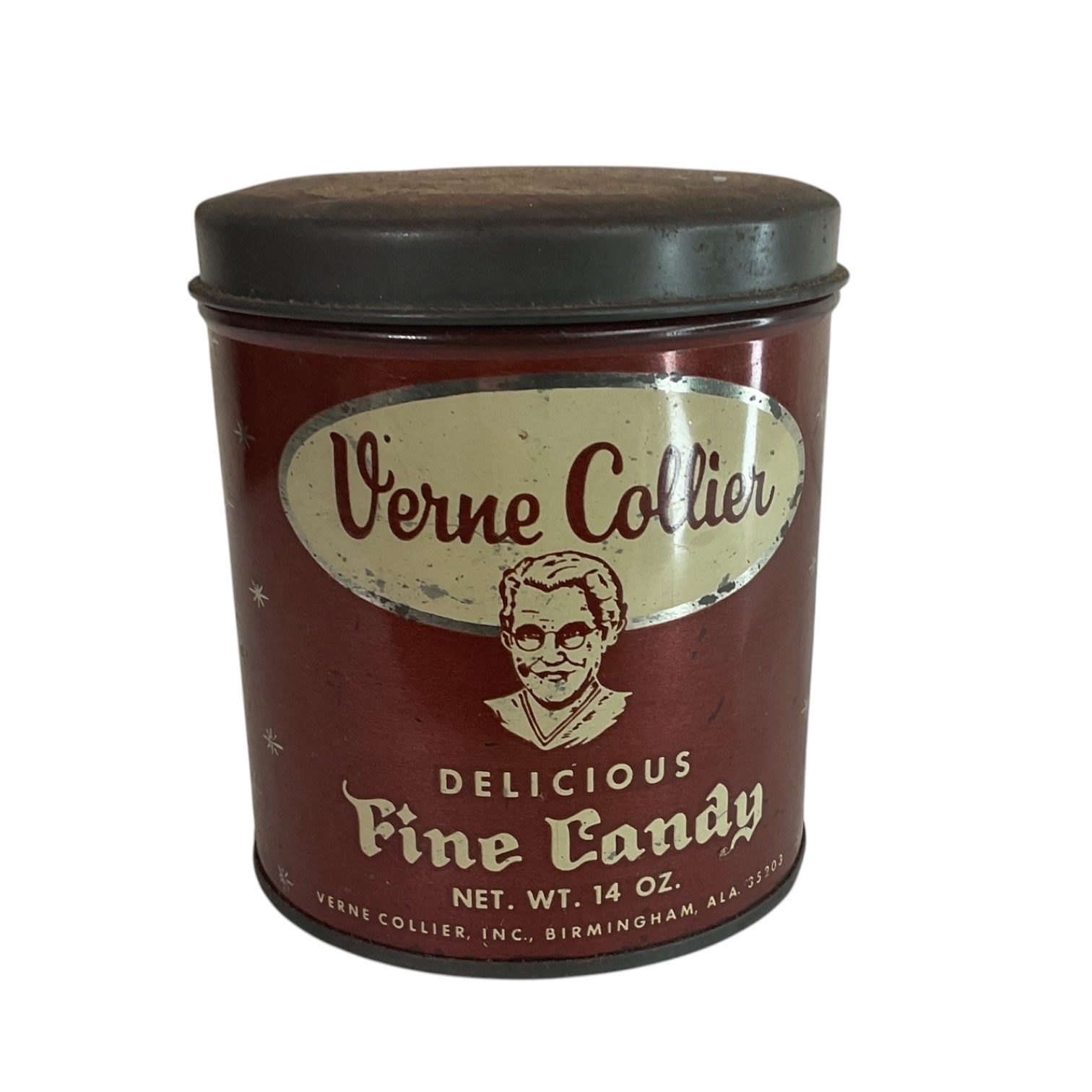 Vintage Verne Collier Fine Candy Tin 14 Oz Birmingham Alabama Metal Canister