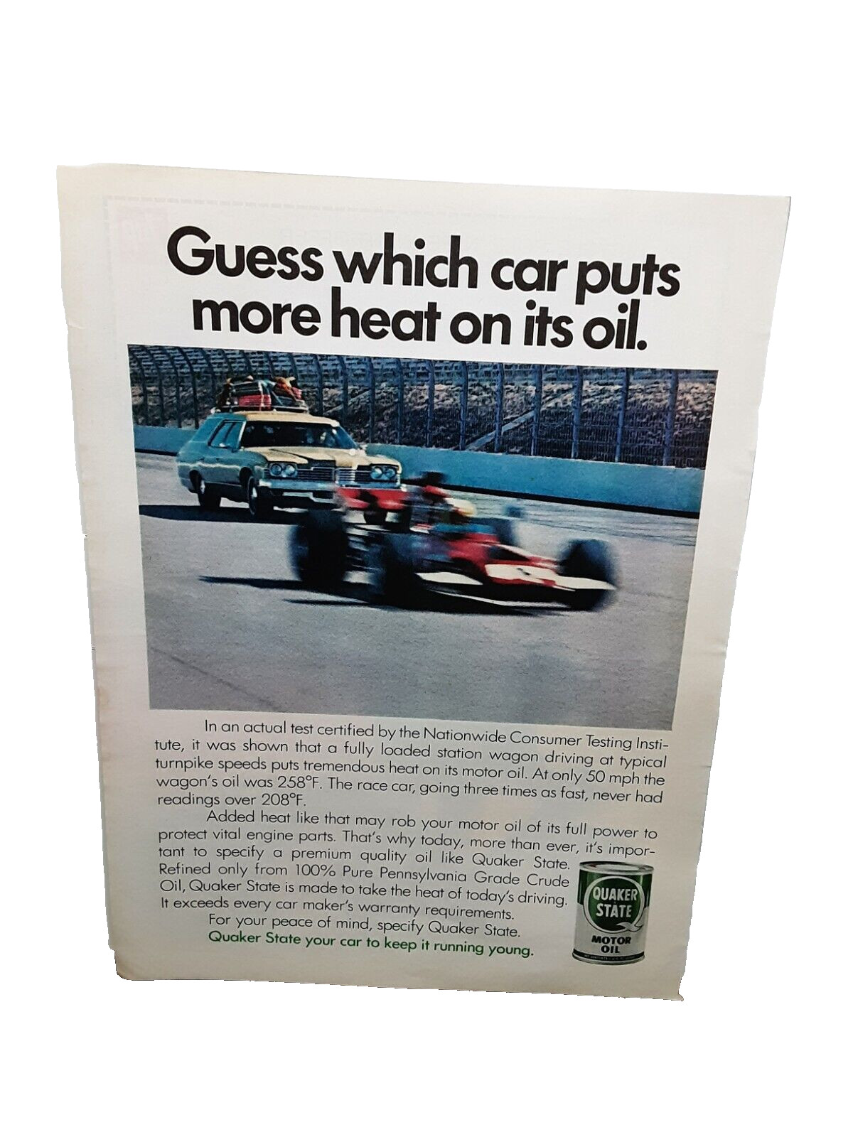 1973 Quaker State Motor Oil Car Heat On Its Oil Original Print Ad Vintage
