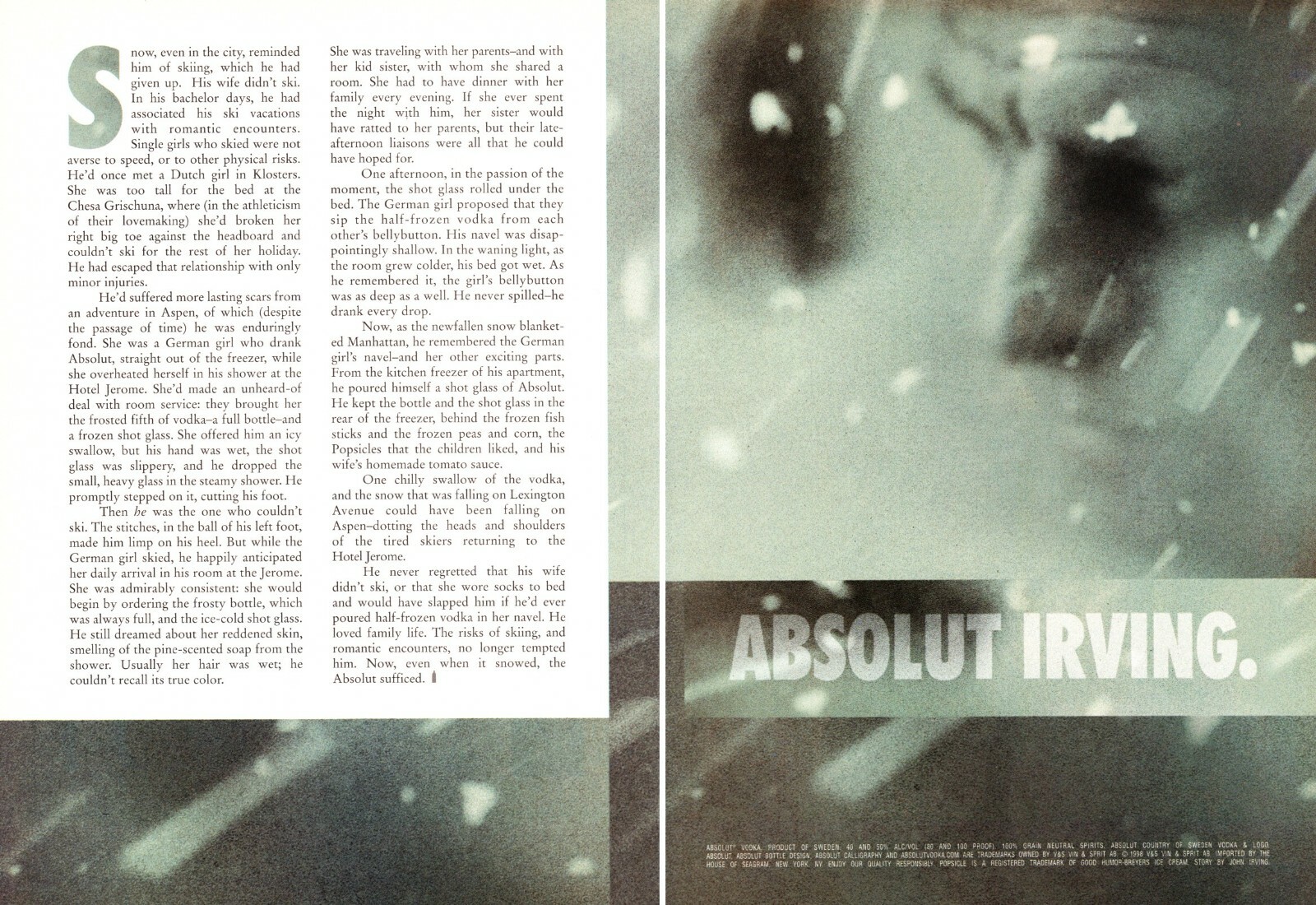 ABSOLUT IRVING VODKA AD 1998 VERY RARE OUT OF PRINT 2 PGS