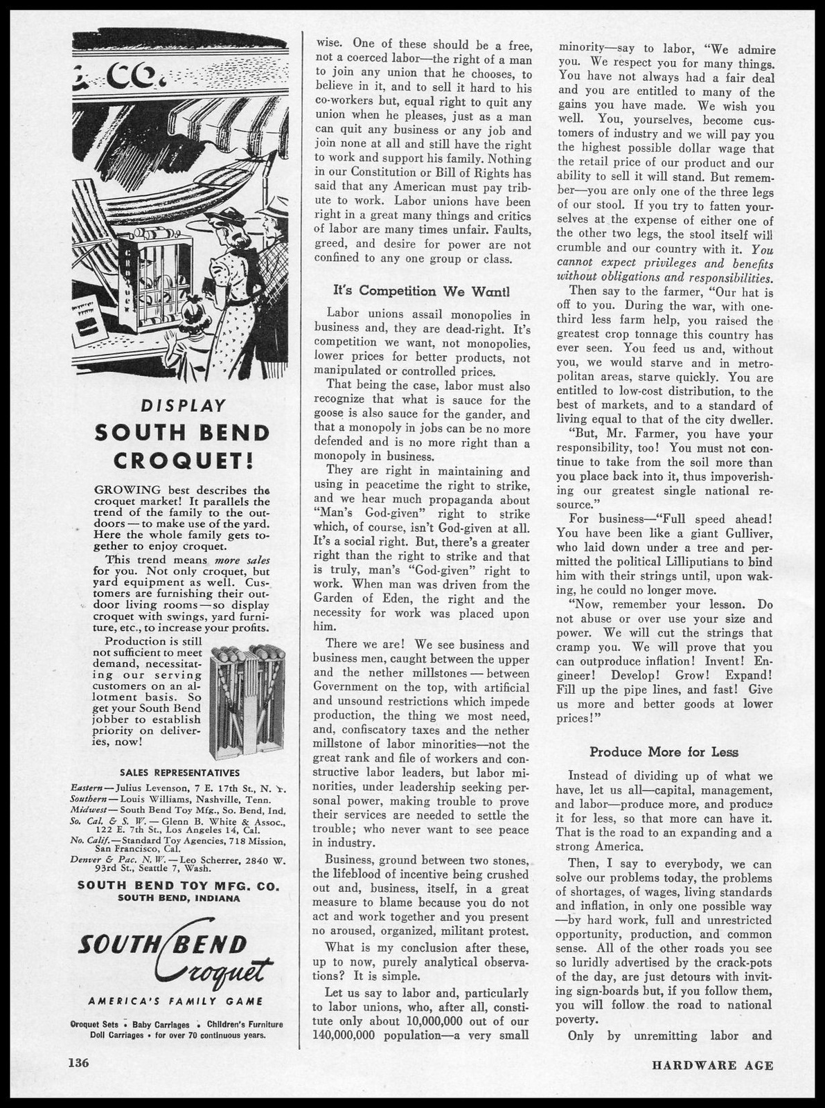 1946 South Bend Toy Co. Indiana Croquet Window Display Cartoon Vintage Print Ad