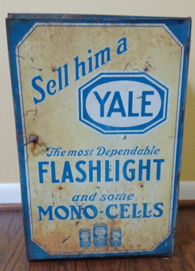 Vintage 1920s Yale Electric Corp Tin Litho Battery Flashlight Display Cabinet